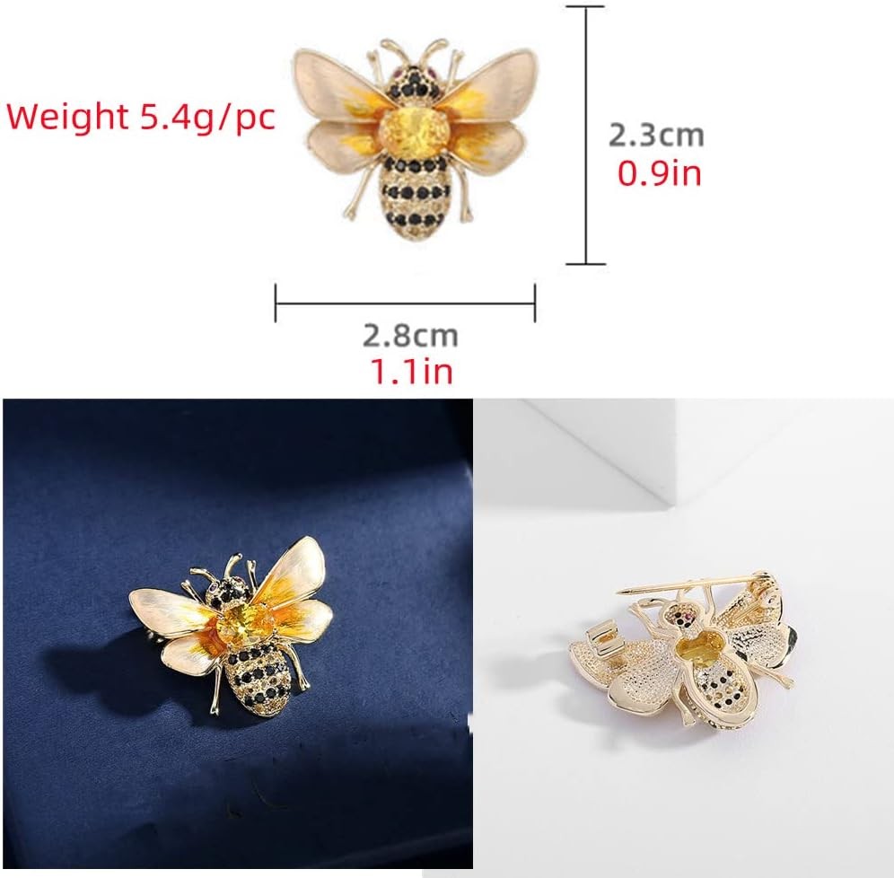 Rhinestone Bee Brooch Pin for Women Girls Fashion Cute Yellow Black Crystal Hone