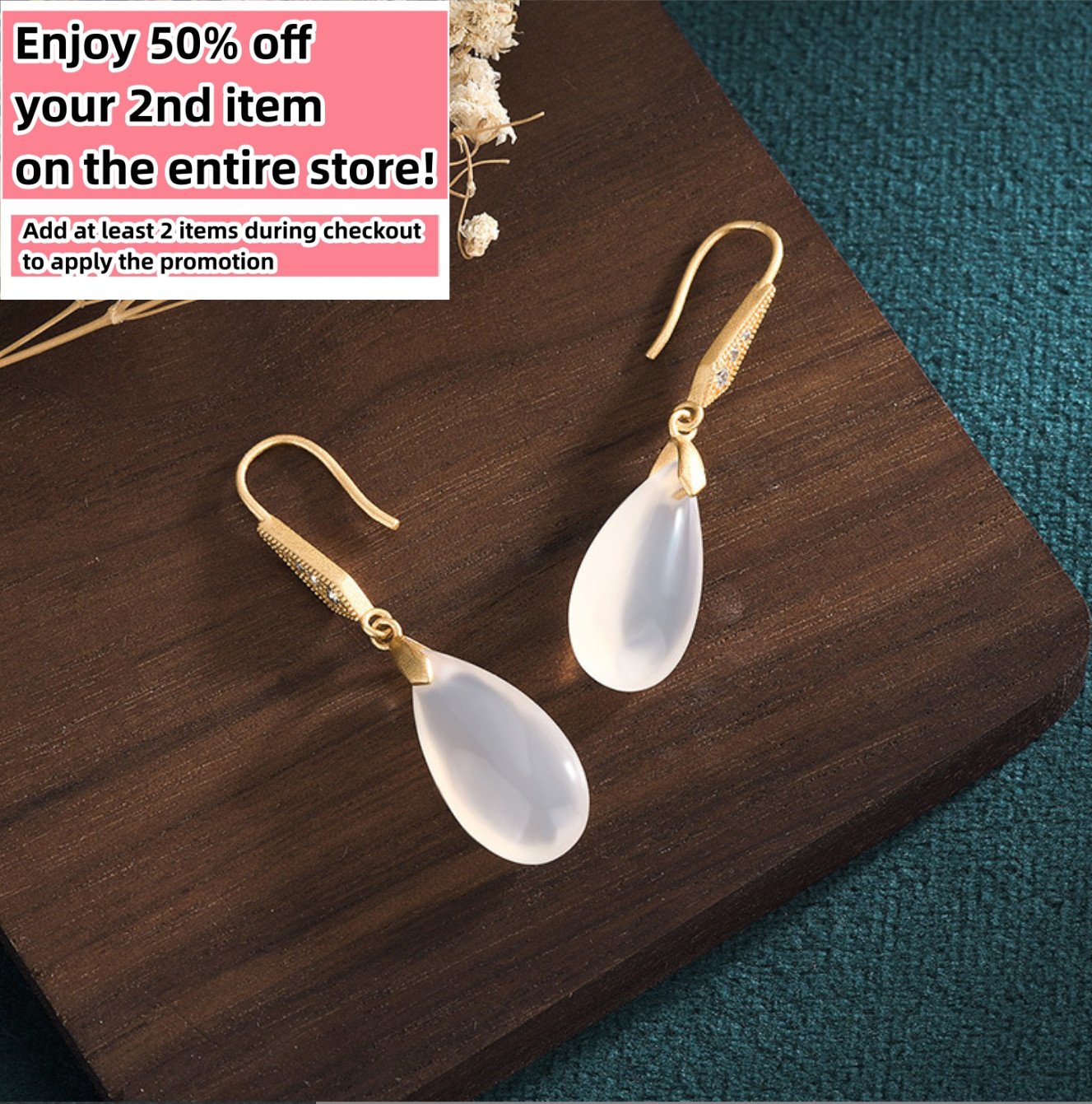 Jade Drop Dangle Earrings Boho Minimalist Hook Retro Waterdrop 18K Gold Plated