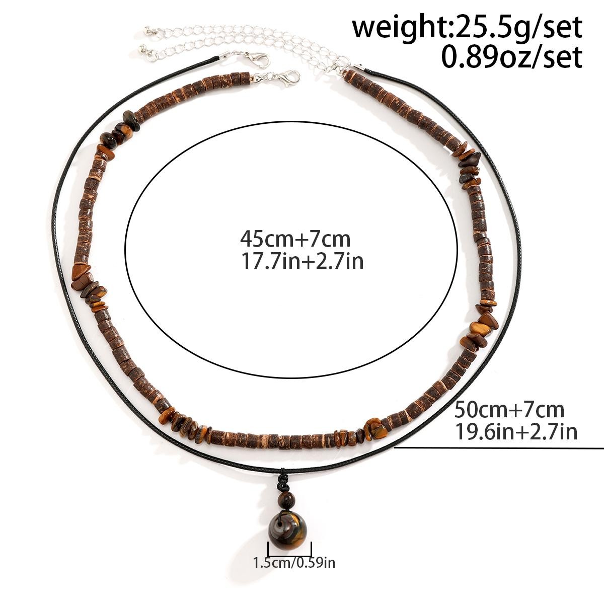 2pcs Boho Stone Pendant Necklaces Vintage Wood Bead Chokers for Men – Ethnic