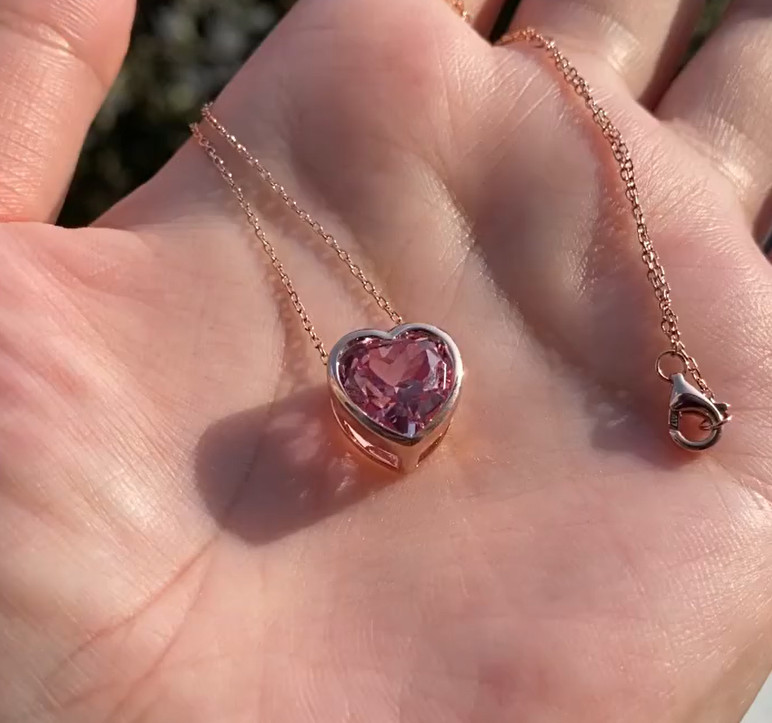Fancy Pink Solid Gold CZ Diamond Solitaire Pendant Necklace For Women’s Gifts