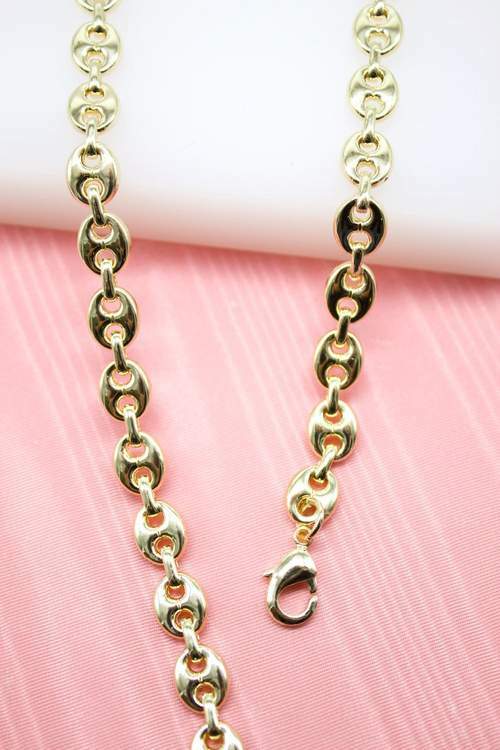 18K Gold Filled 10mm Puffed Anchor Mariner Link 20″Chain Necklace, Unisex, Layer