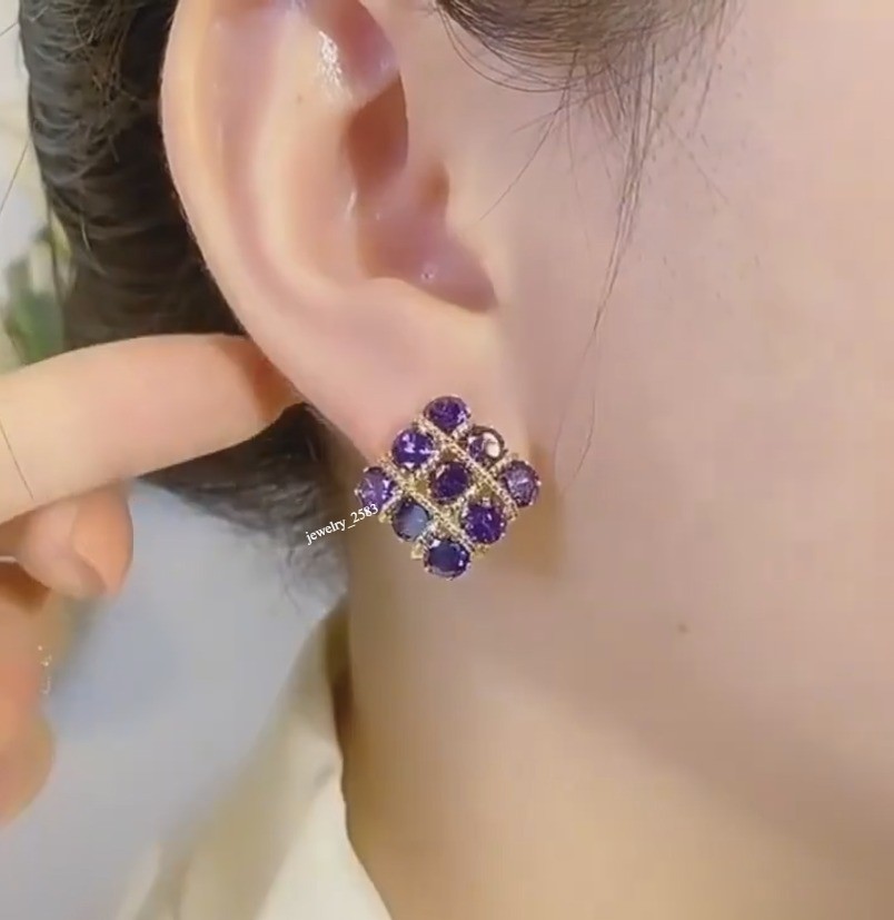 New Arrival Womens Lab Created Tanzanite Box Type Omega Back Earrings 925Silver