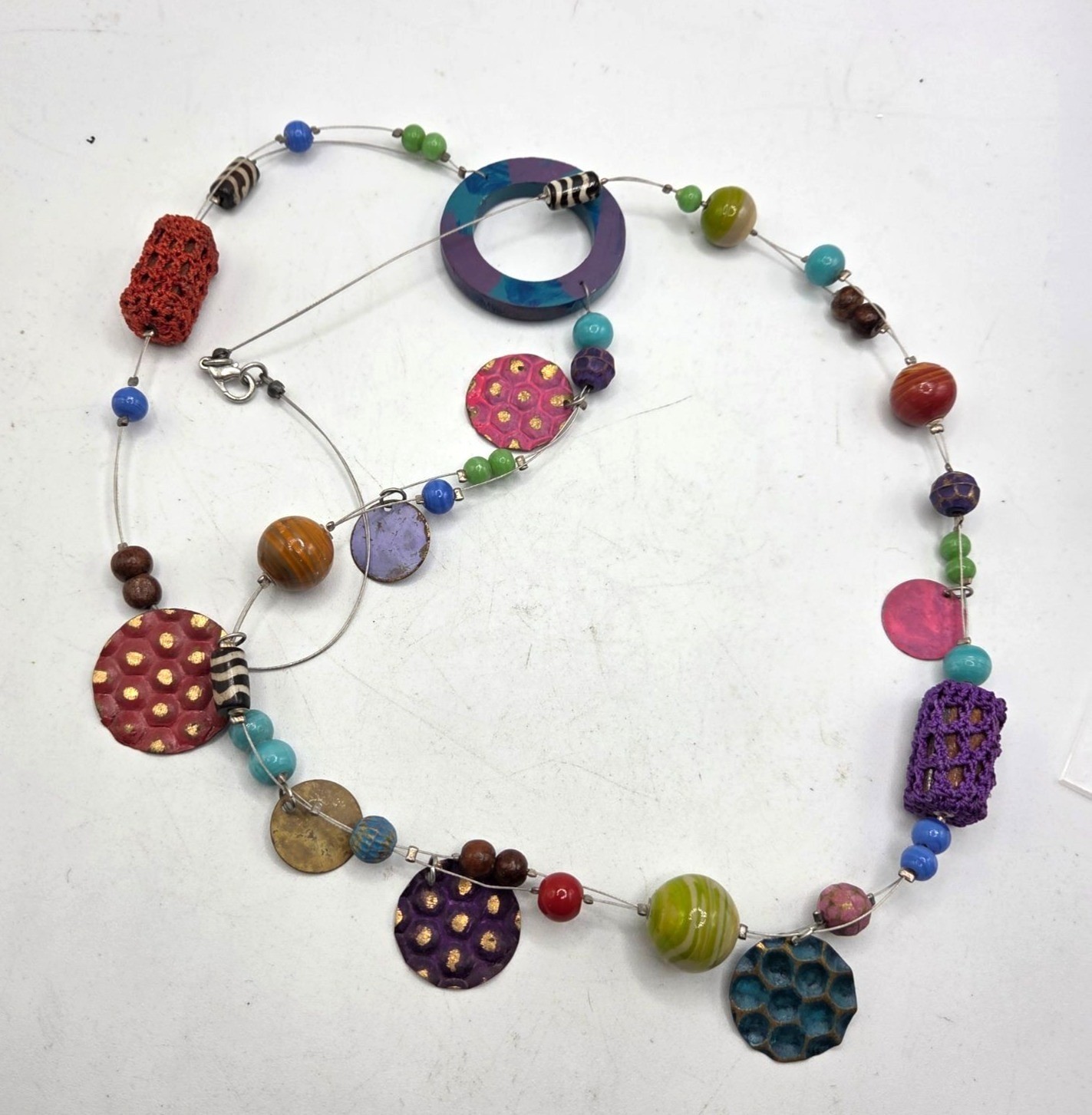 Colorful Beaded Statement Necklace With Mixed Shapes & Textures Multicolor