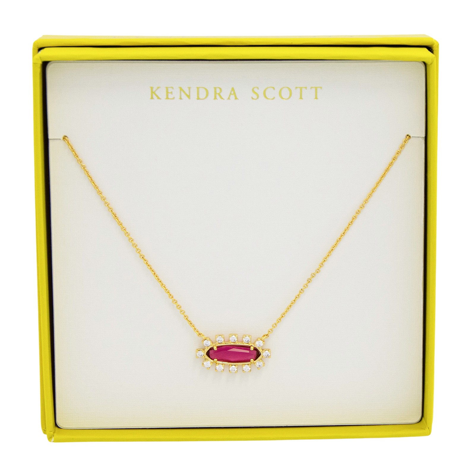Kendra Scott Eva Framed Pendant Necklace 14K Gold over Brass Red Glass