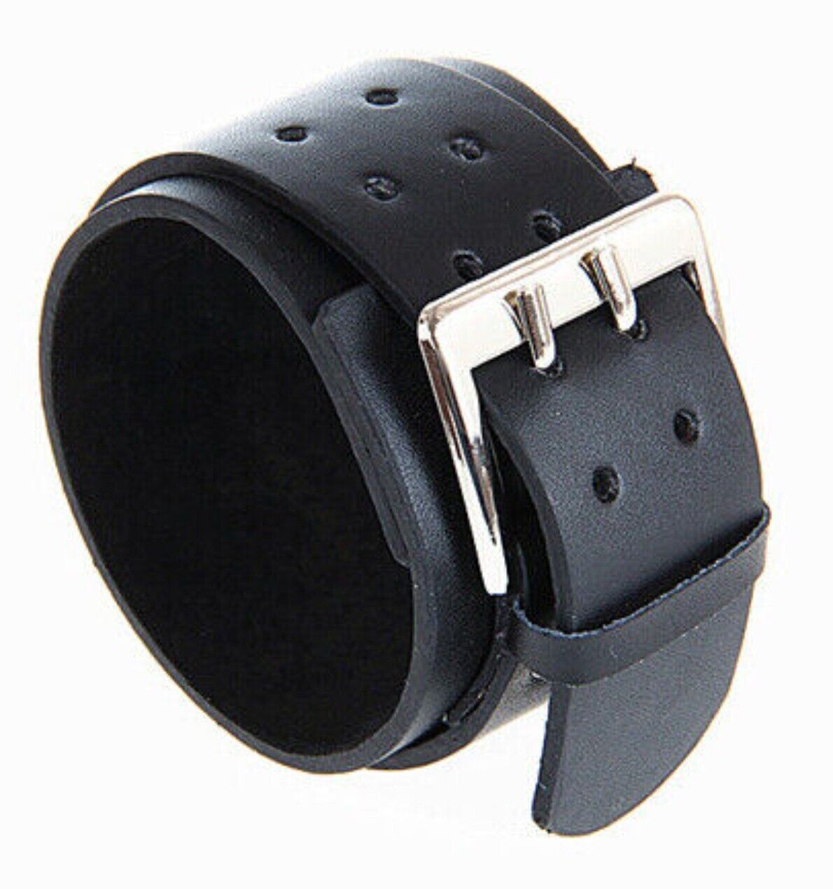 Men Leather Bracelet Adjustable Punk Wide Wrist Wrap Cuff Wristband Bangle Strap