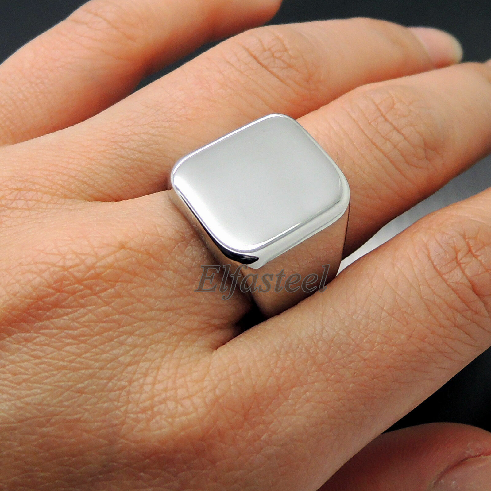 Men’s High Polished Signet Solid 316L Stainless Steel Ring