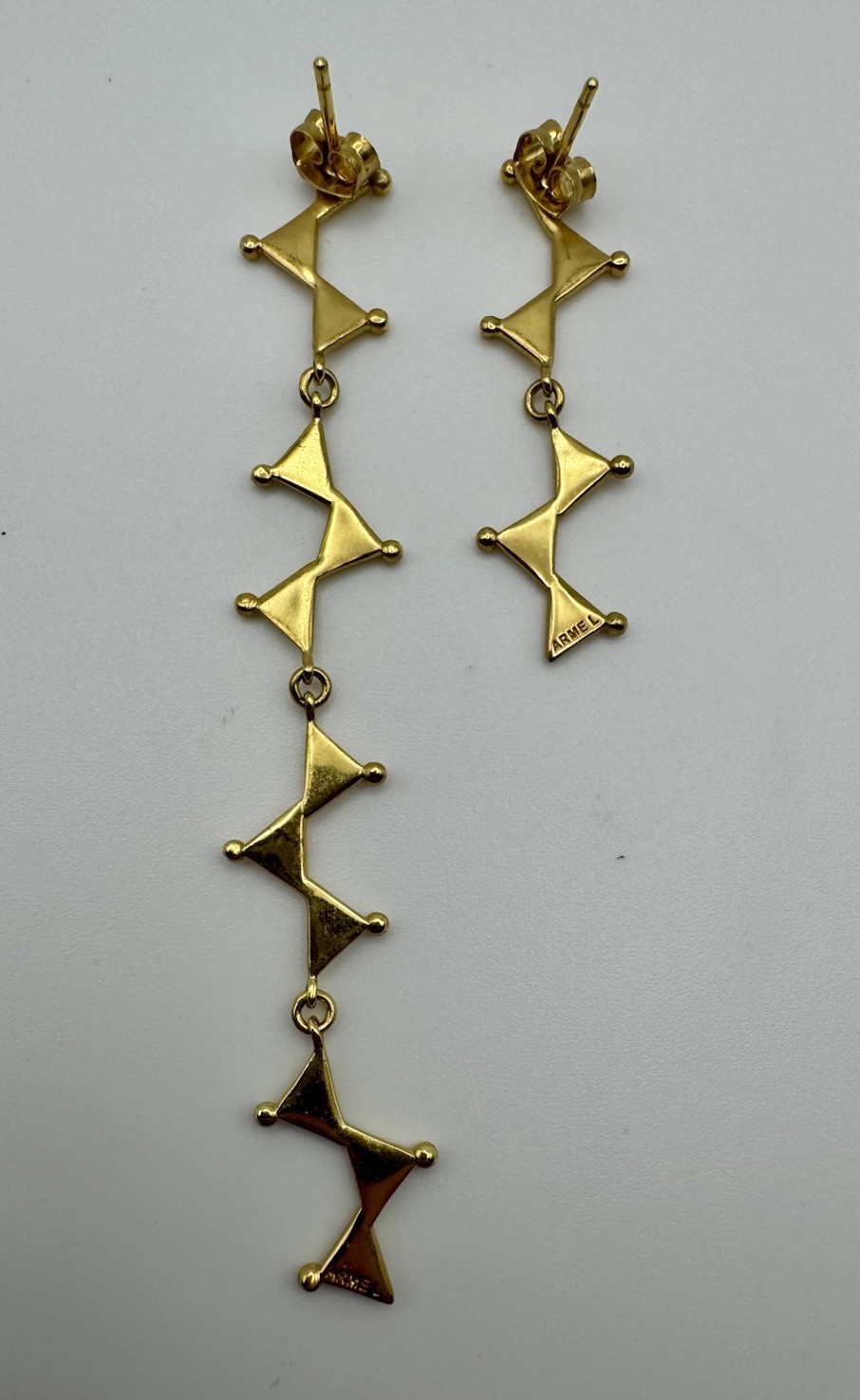 Arme De L’Amour Geometric Drop Earrings 14K Gold Finish Statement Dangle