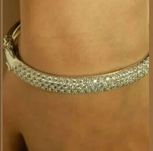 3Ct Round Cut Lab Created VVS1 Diamond 7″ Bangle Bracelet 14K White Gold Plated