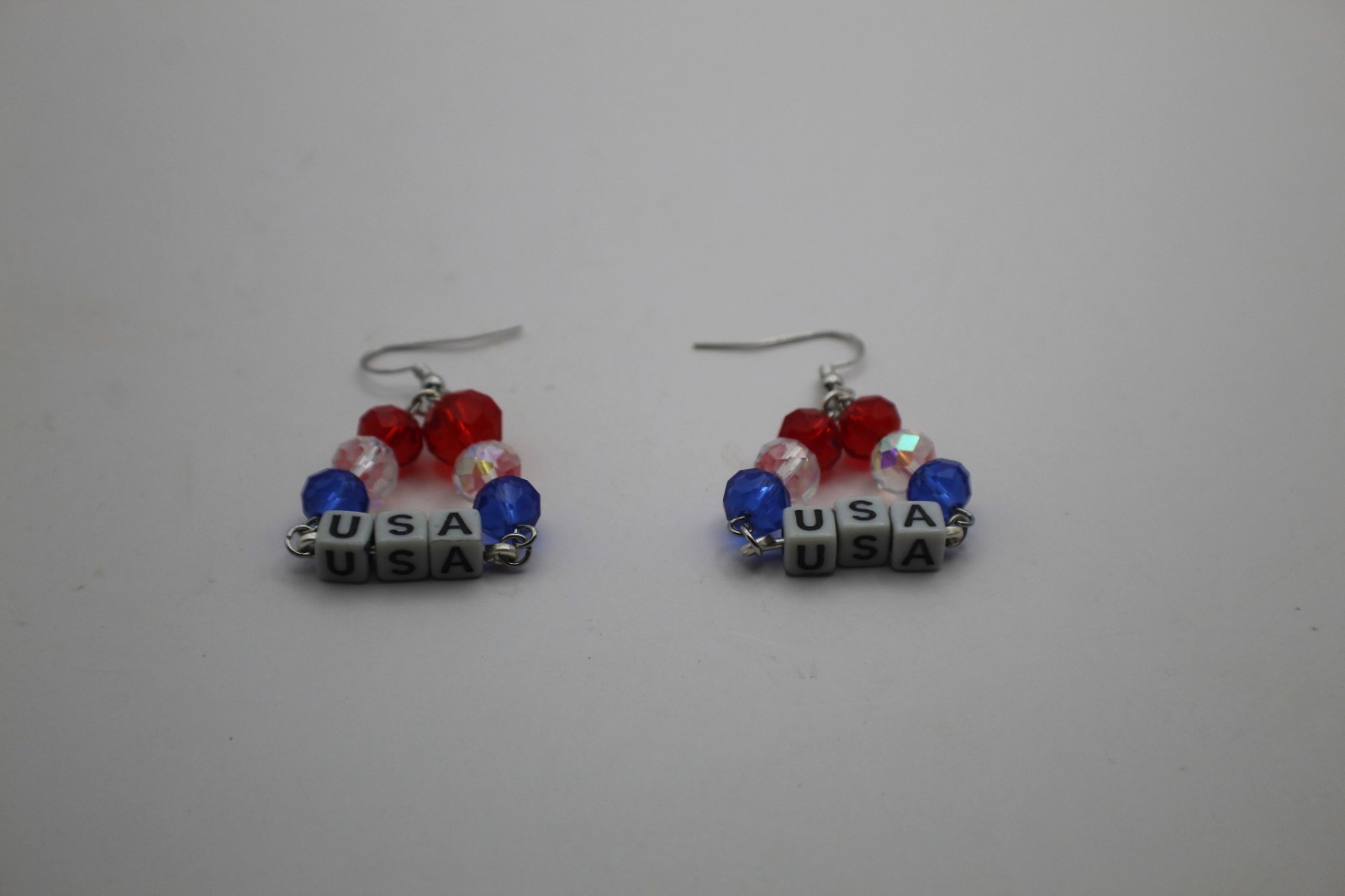 Red White And Blue USA Dangle Beaded Earrings