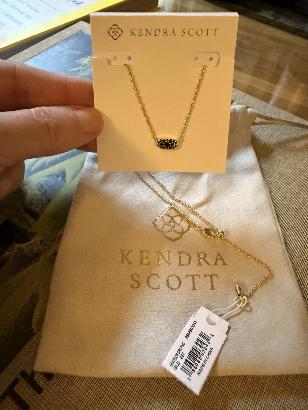 Kendra Scott Gold Black Drusy Pendant Necklace With Branded Pouch & Tag