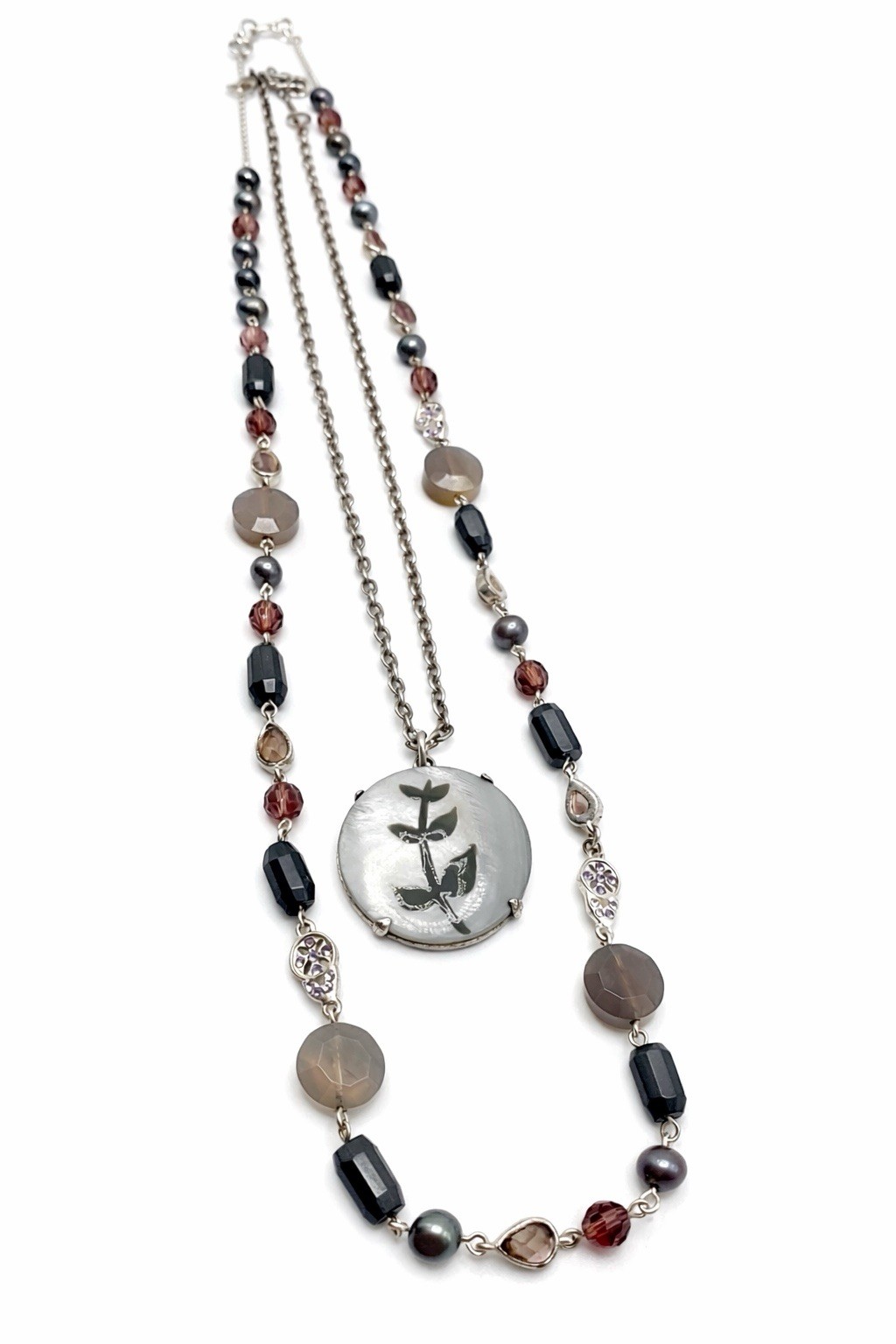 Sigrid Olsen Layered Necklace Set MOP Pendant Coastal Neutral Beaded Jewelry