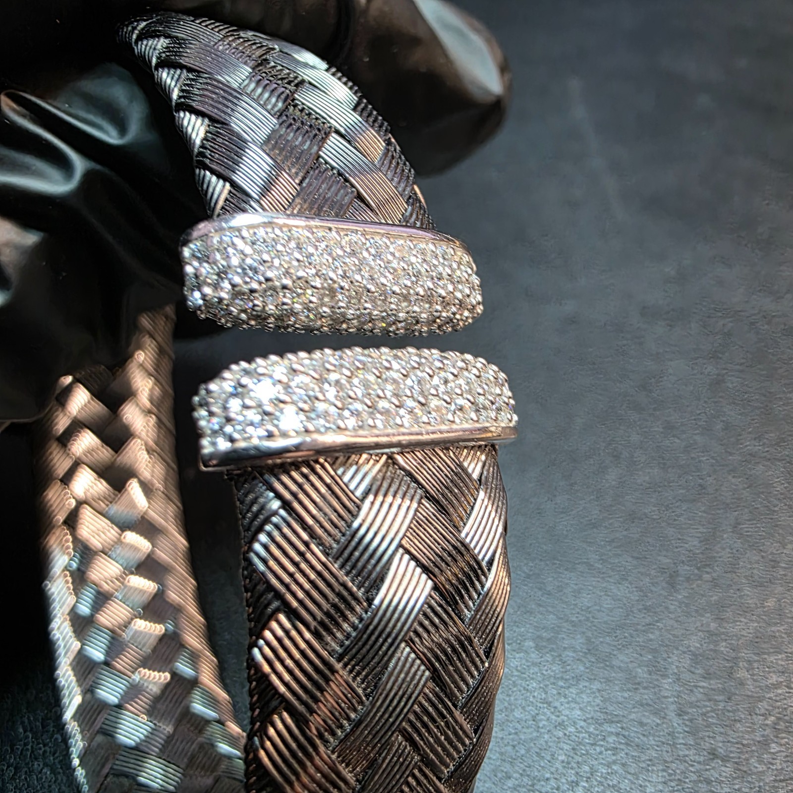 JCM Sterling Silver Black Woven Braided Cuff Bracelet 37.49g
