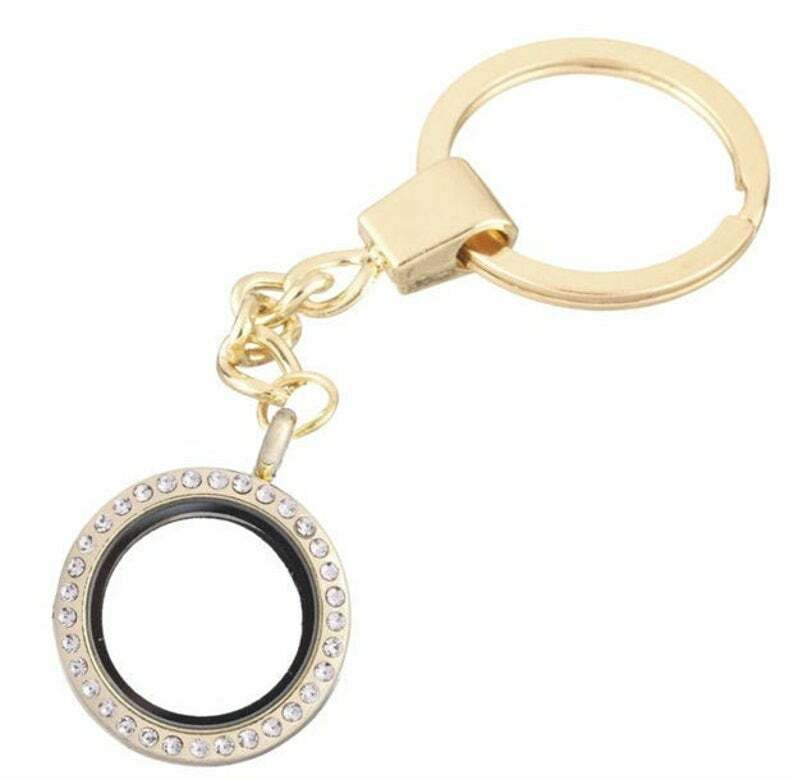 Memory Living Charm Round Glass Locket Key Chain Keyring