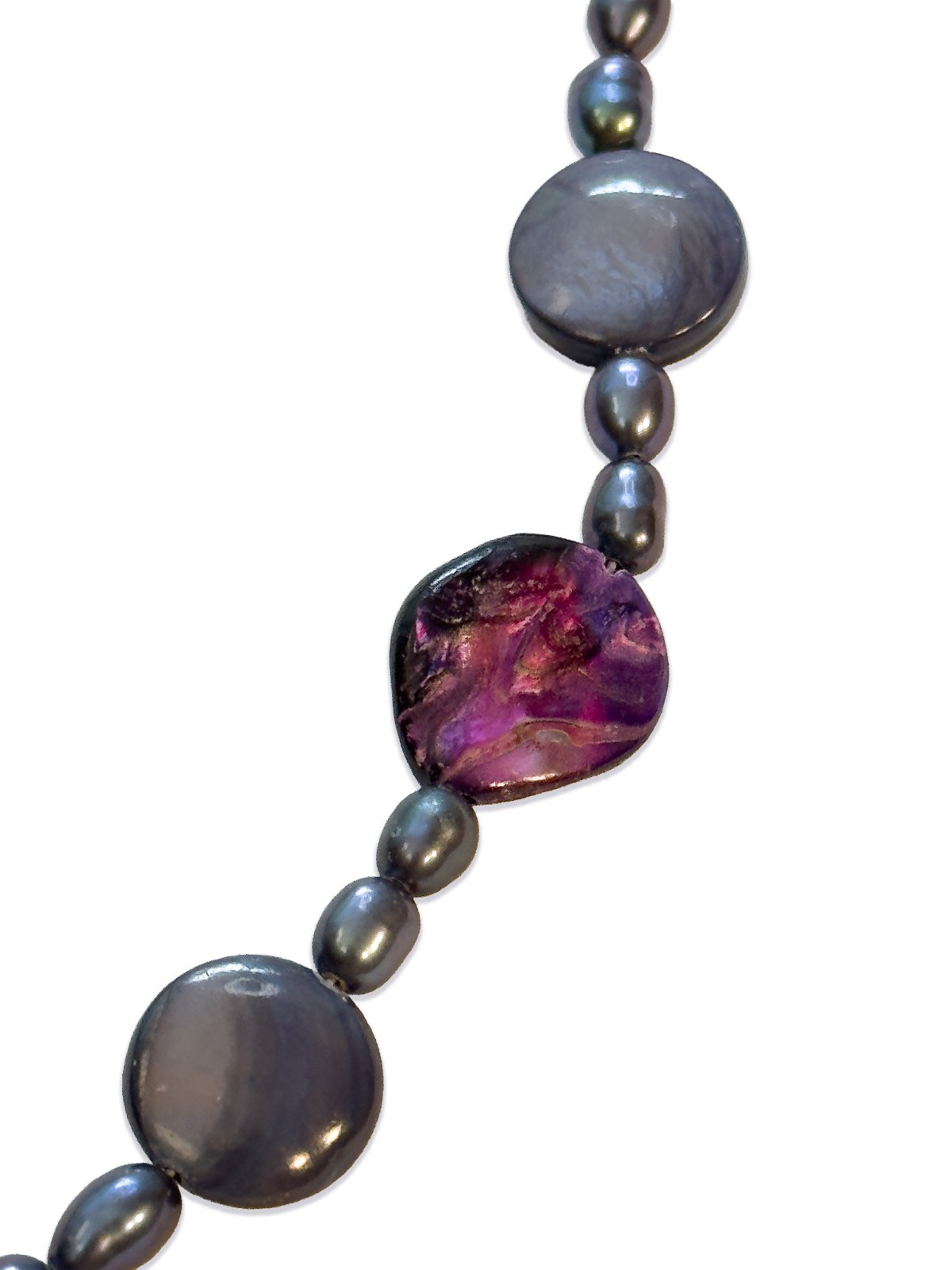 Pearl and Shell Beaded Blue and Purple Iridescent Necklace 24.25”
