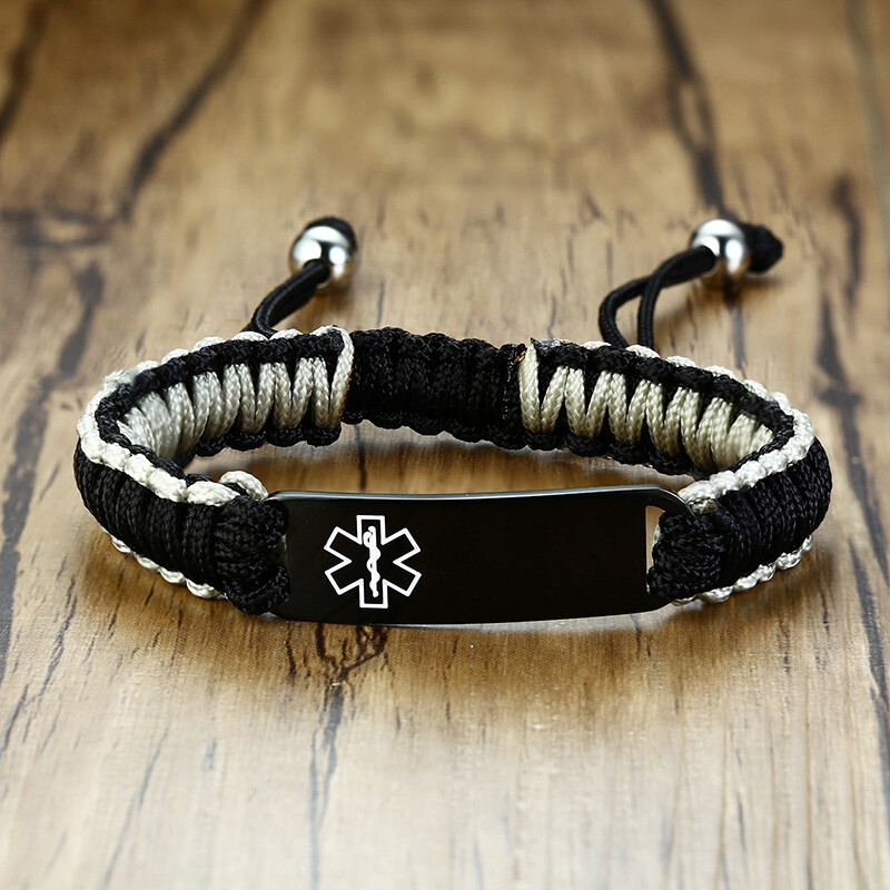 VNOX Custom Engraving Handmade Braided Rope Adjustable MedicalAlert ID Bracelet