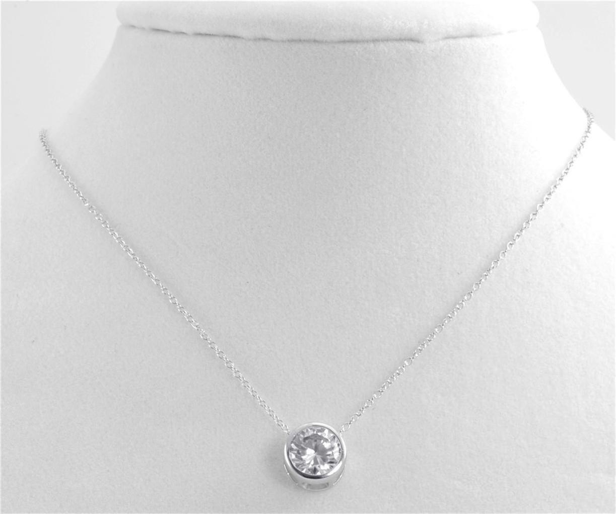 925 Sterling Silver Solitaire Bezel Set 7-1/2mm CZ Pendant with 18″ chain