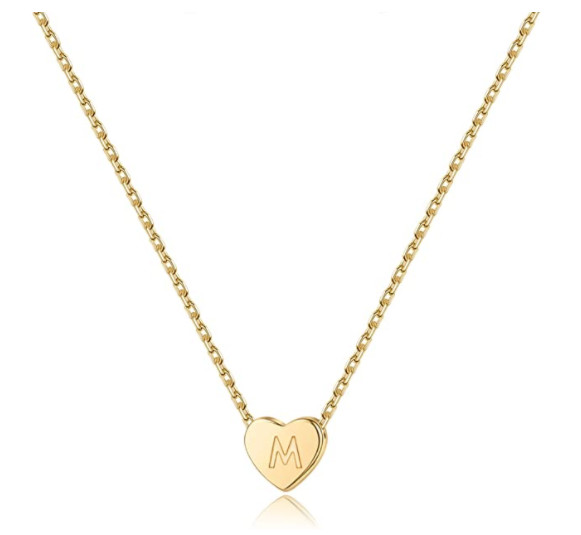 Mooham 14K Gold Plated Heart Initial M Necklace w/ Gift Box