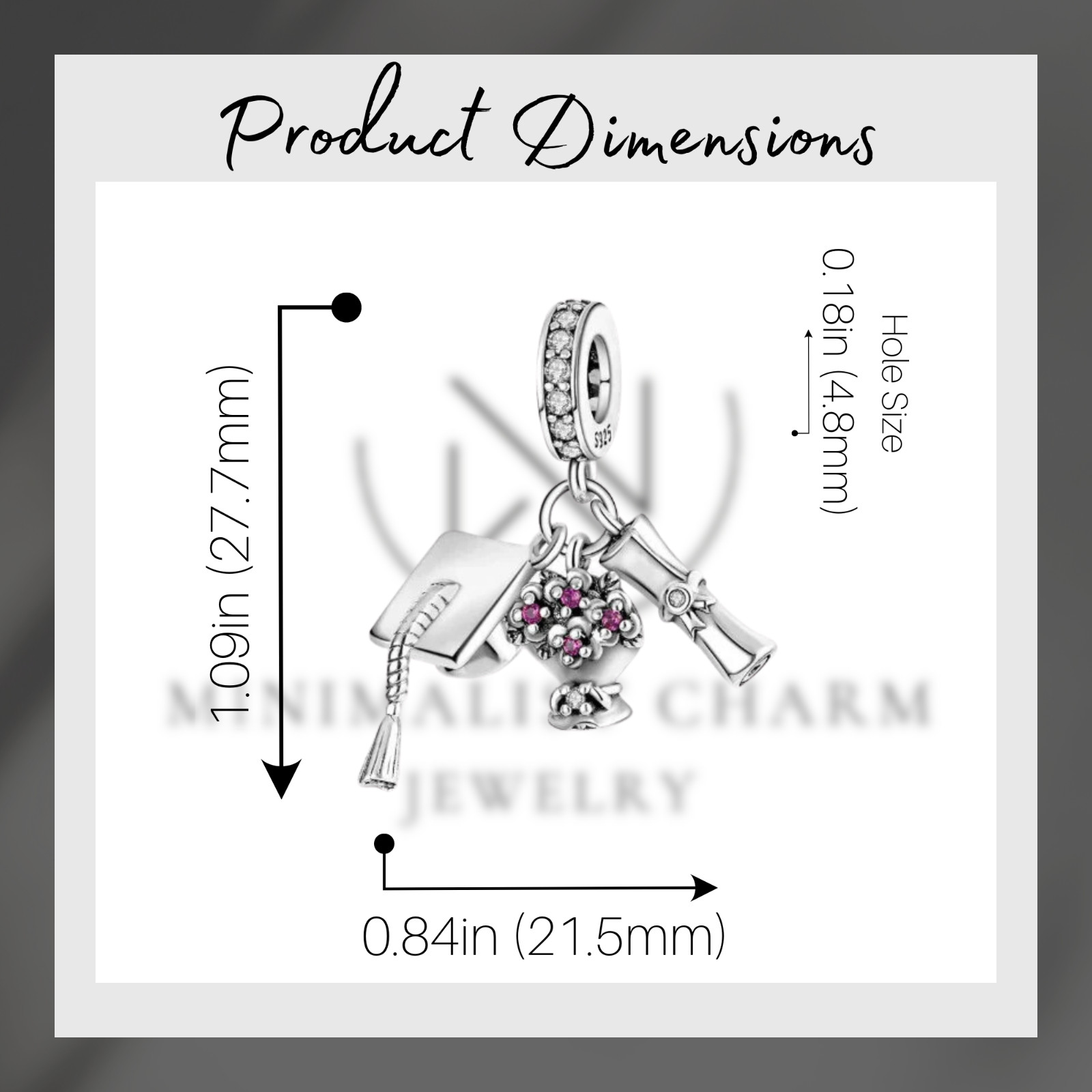 Graduation Cap, Scroll And Flower Charm For Bracelet, Graduation Gift Charm