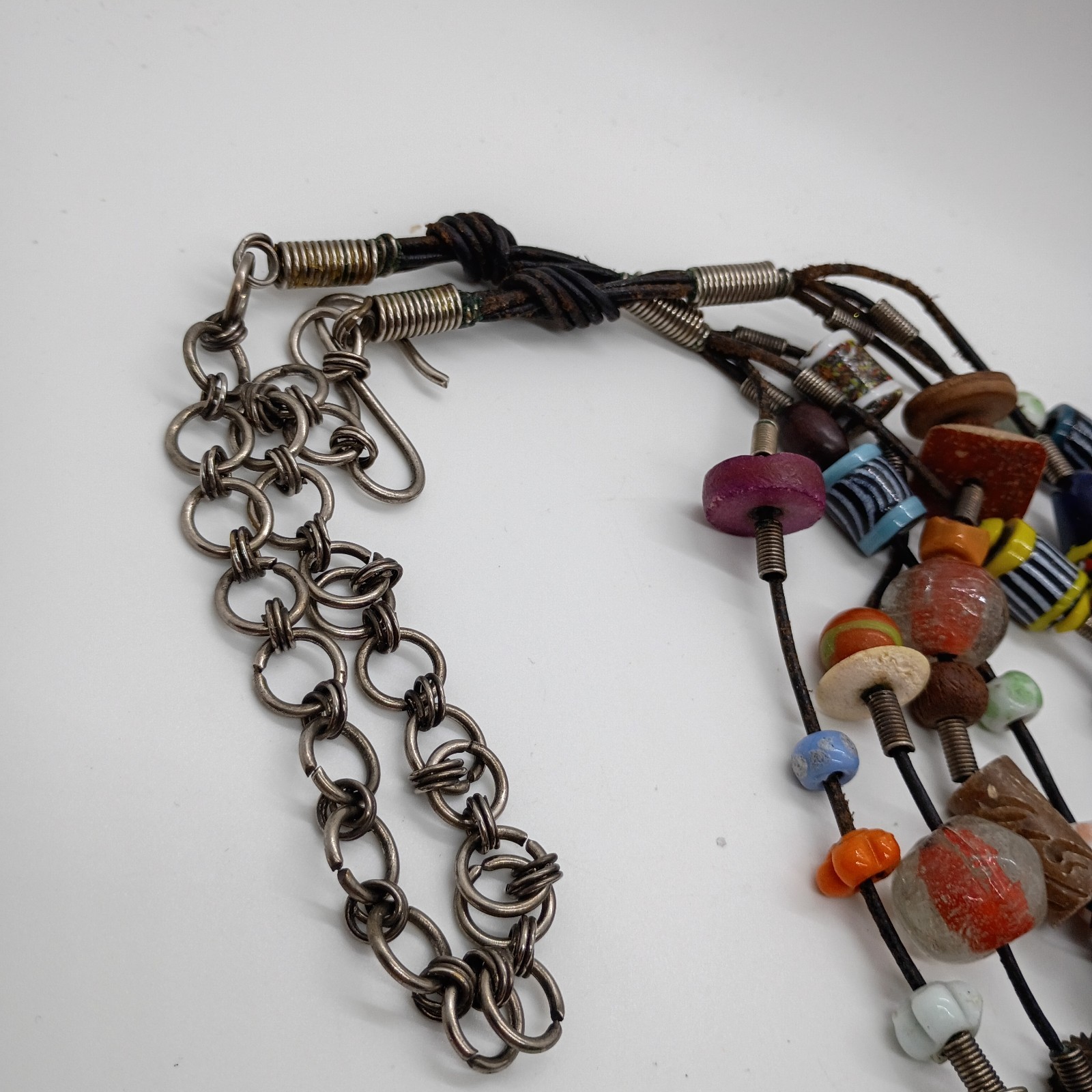 Vintage Handmade African talisman Trade Beads Multicoloured Long Necklace