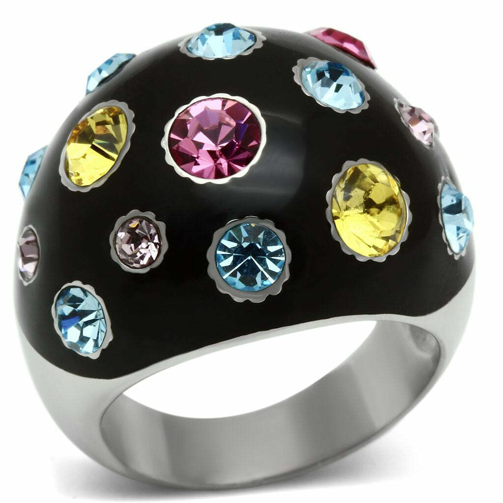 TK640 – High polished (no plating) Stainless Steel Ring with Top Grade Crystal