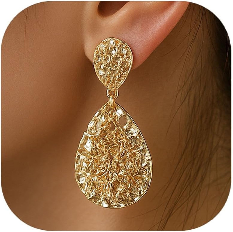 Teardrop Clip on Earrings for Women, Chunky Statement Geometric Textured Earring