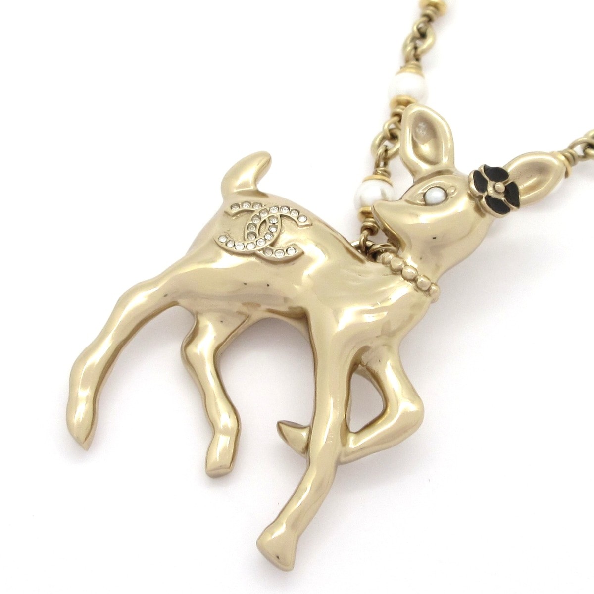CHANEL Gold Black Hardware Rhinestones Necklace