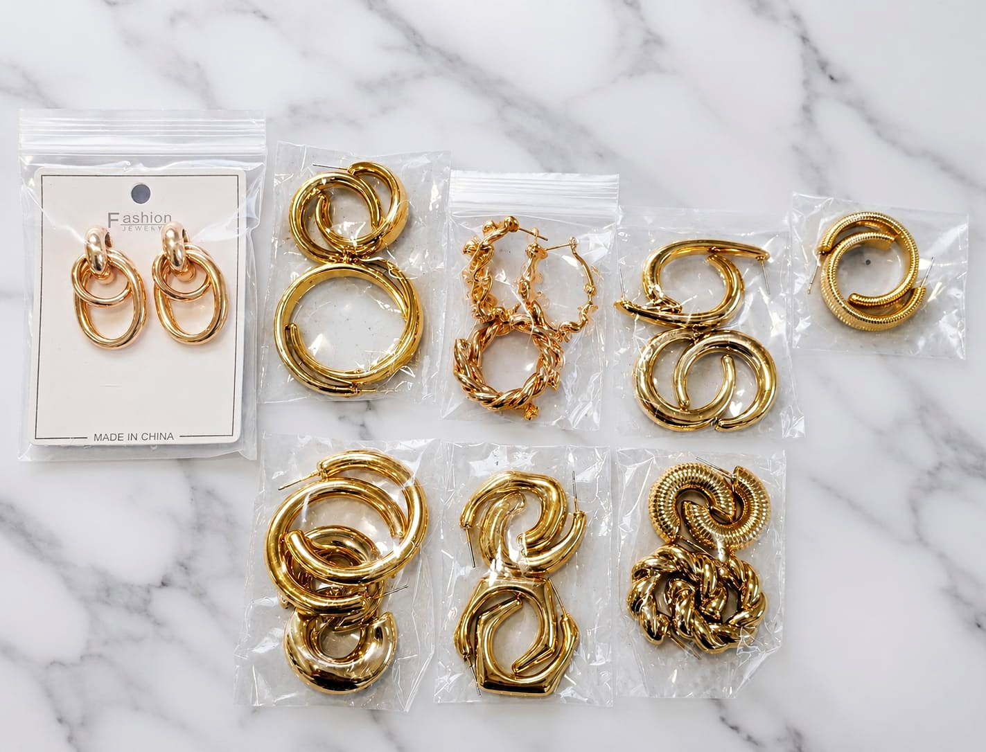 Gold Tone Earrings Lot of Multiple Pairs Hoop & Huggie Hinged Round No Stone