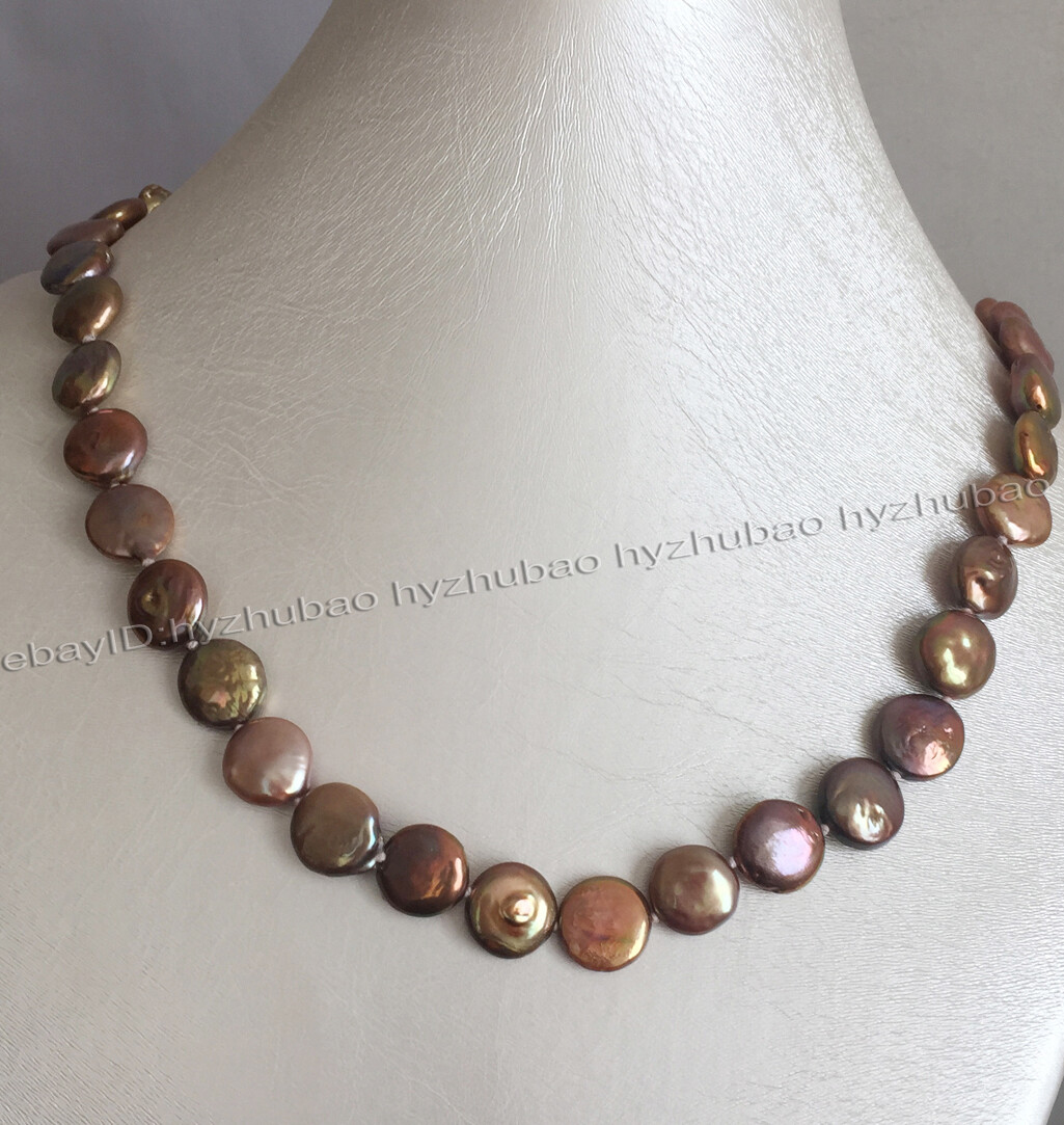 16″ 18″ 25″ 36″ 50″ 100″ 11-12mm Genuine Chocolate Pearl Coin Beads Necklace AA+
