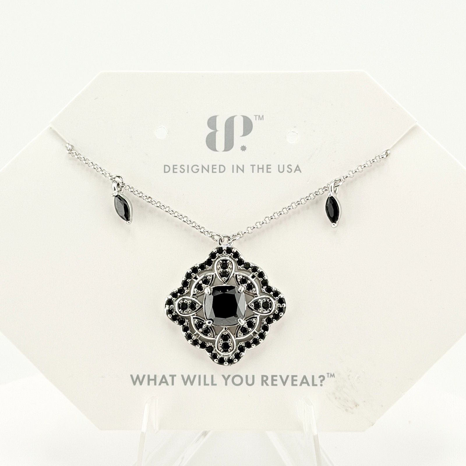 Bomb Party Necklace NK63760 “Neckline Negotiator” Black Onyx on Rhodium