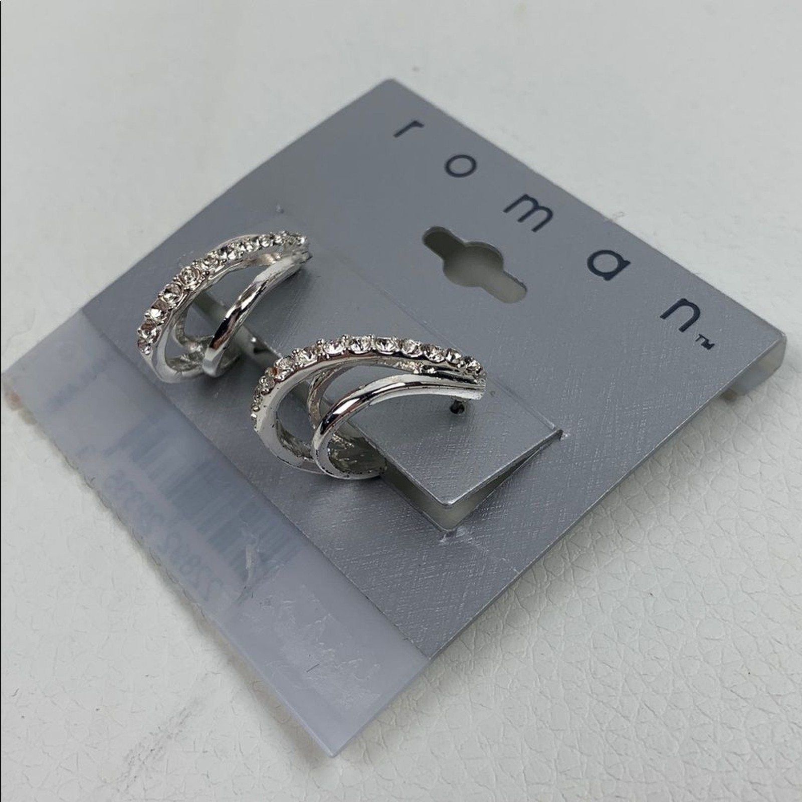 Roman Silver Crystal Hoop loop Earrings NEW NWT