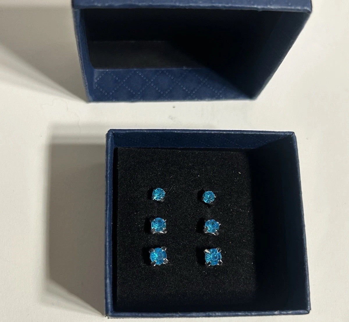 Blue Cubic Zirconia Stud Earrings Silver Plated 3.5mm 4mm 5mm Round Set