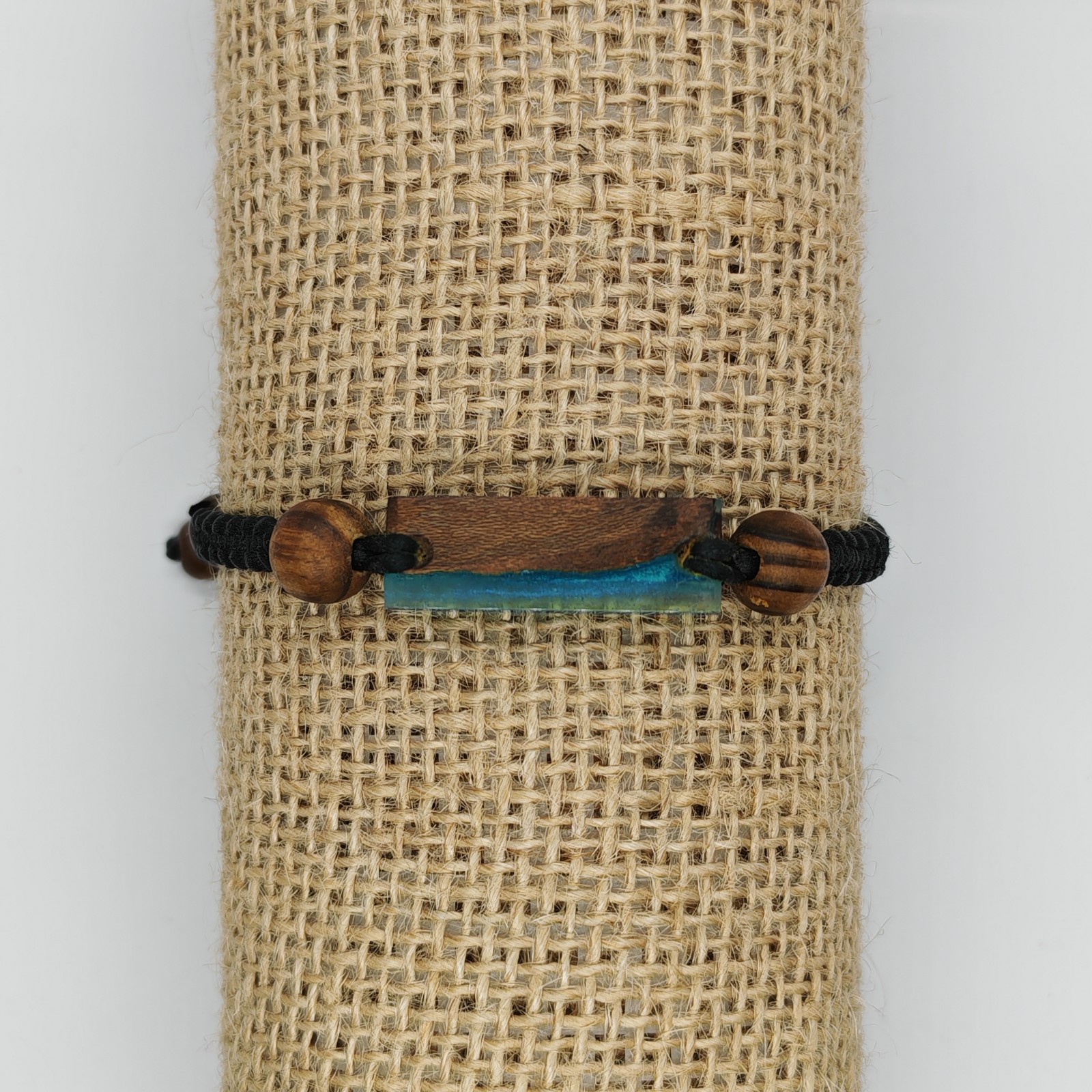 Handmade Wood & Transparent Resin Bracelet – Wooden Beads – Adjustable Strap