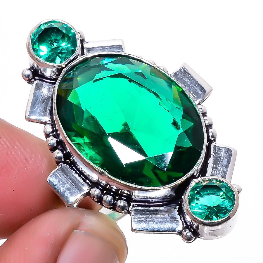 Tsavorite Quartz Gemstone 925 Silver Plated Jewelry Ring s.6.5 S2694