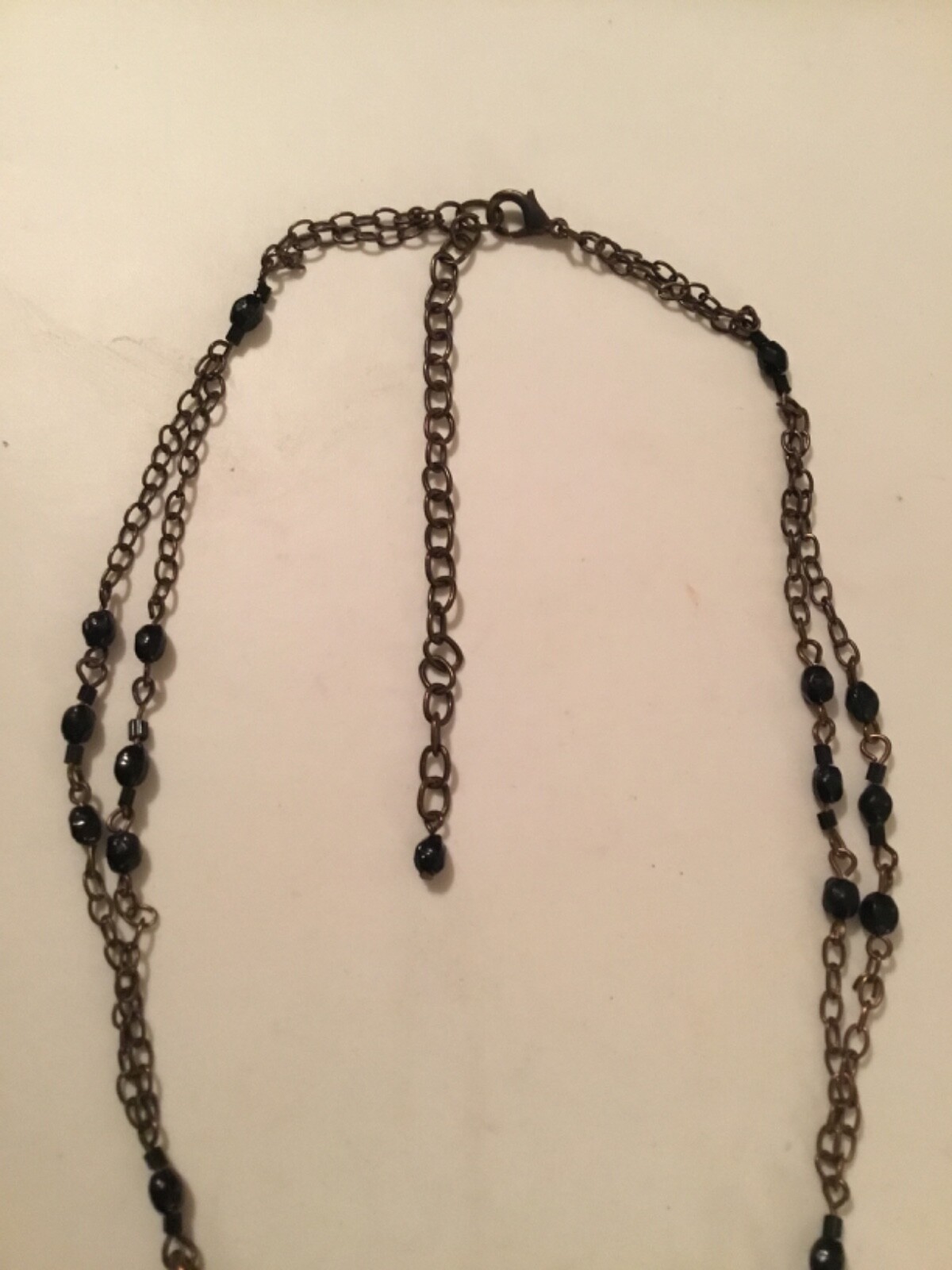 Gold/Bronze Tone Necklace-Black Beaded Bib-Goth-Victorian-Steampunk 16-19 in