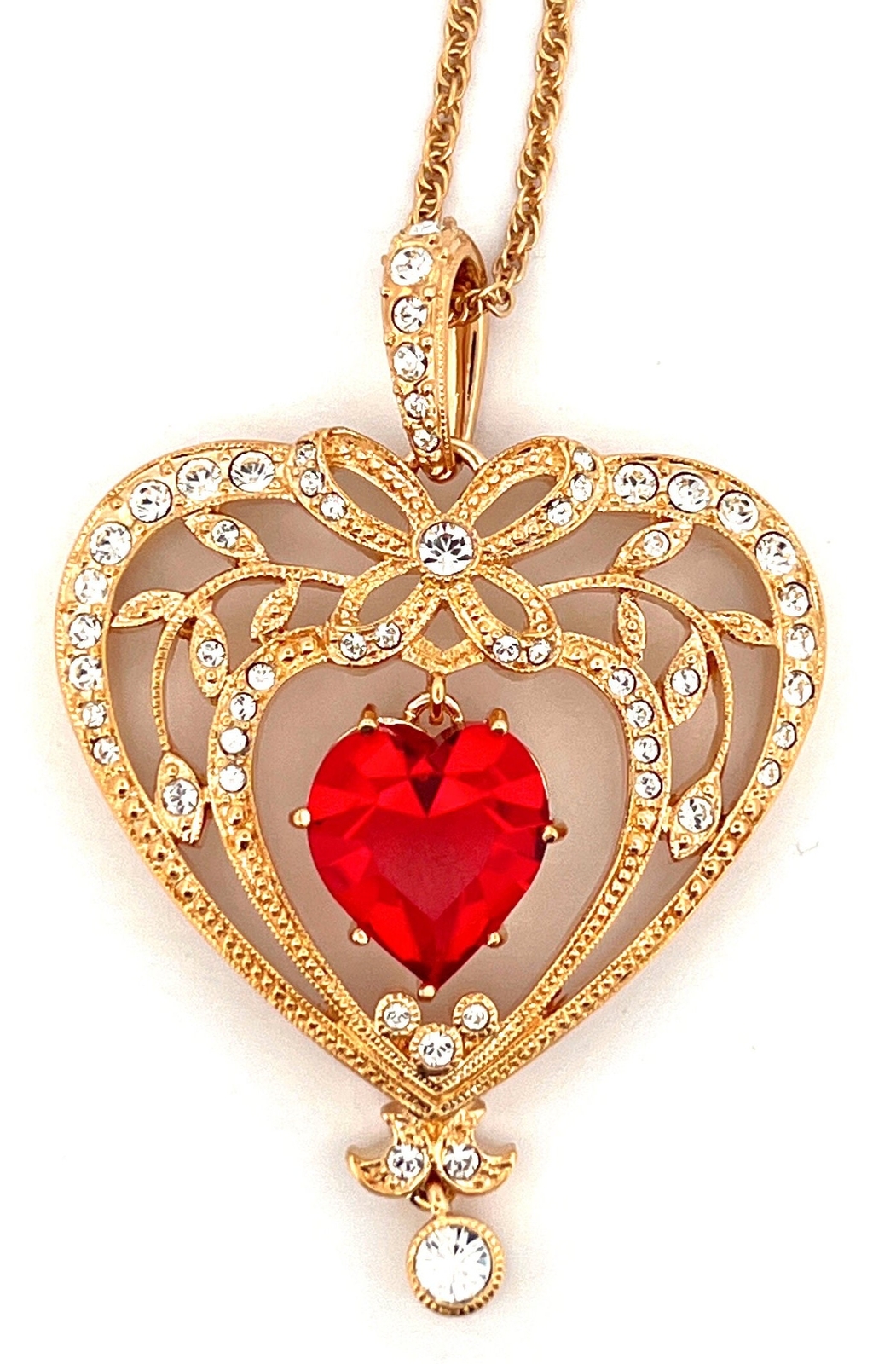 July Birthstone Gold Plated Necklace Set With A Heart Shaped Ruby Crystals