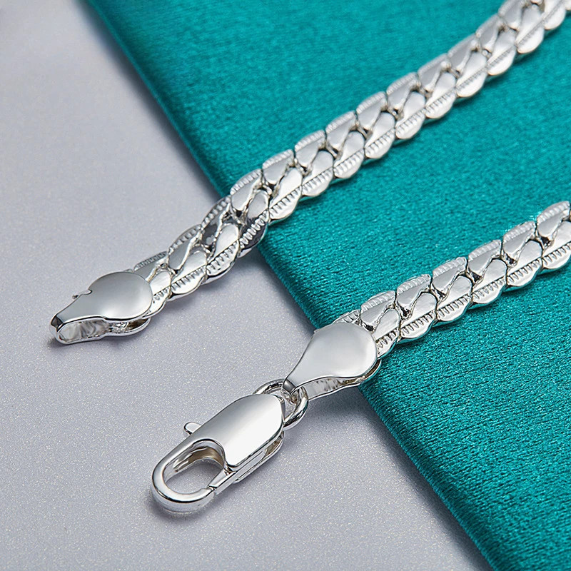 925 Sterling Silver Bracelet 6mm 18/20cm Flat Side Chain Lobster Clasp Bracelet