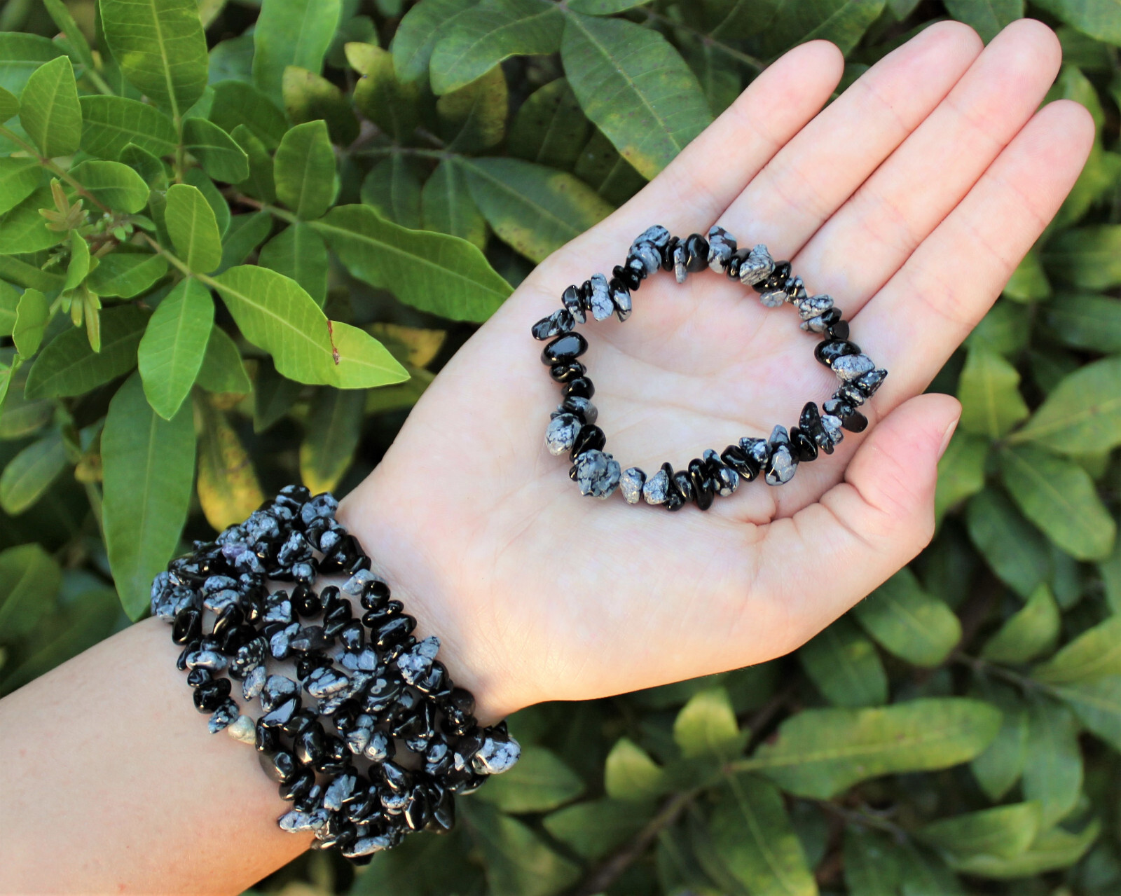 Snowflake Obsidian Chip Bracelet – Obsidian Gemstone Jewelry Gift for Her