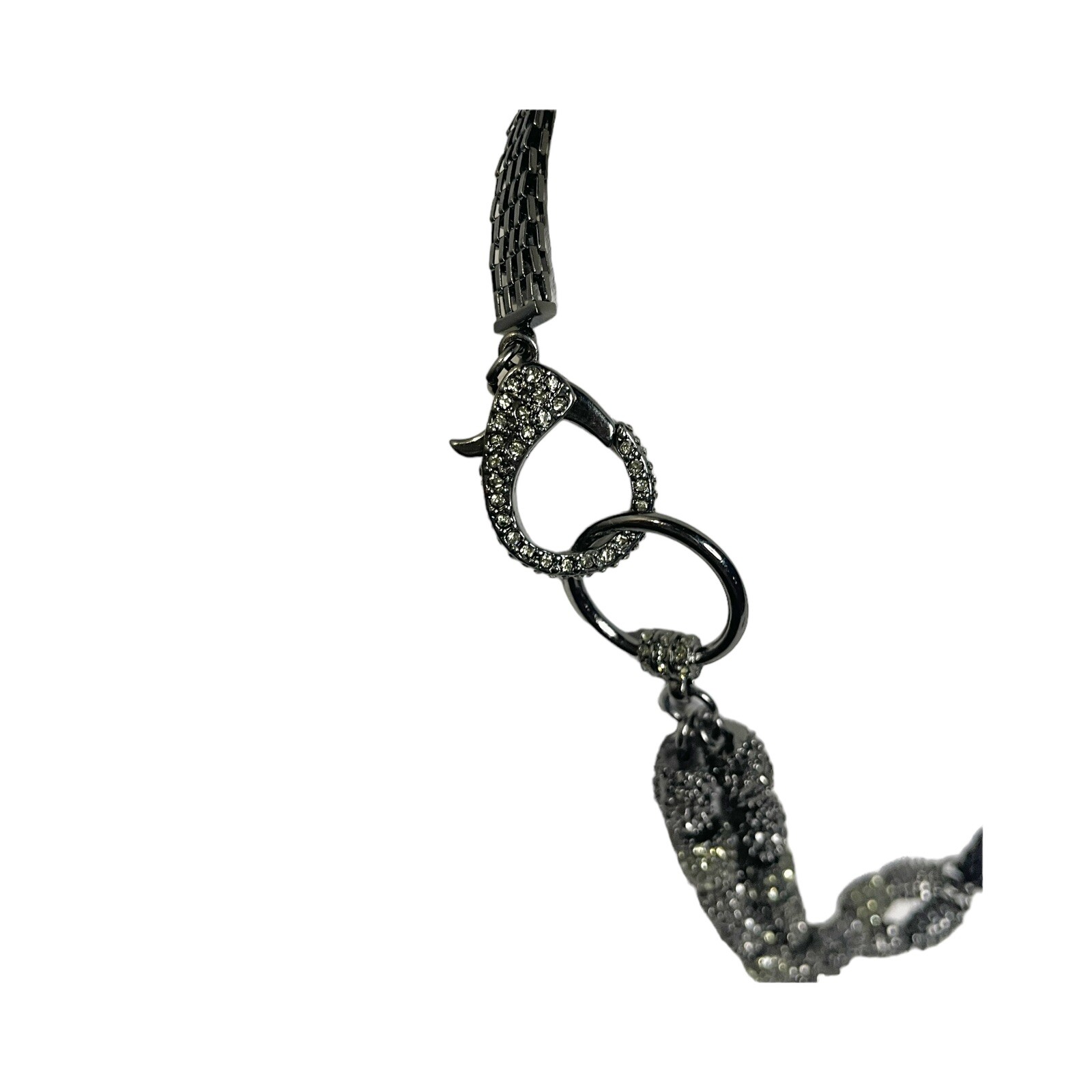 Gunmetal Gray Necklace Interlocking Metal Mesh Links Shiny Tube Beads Strand