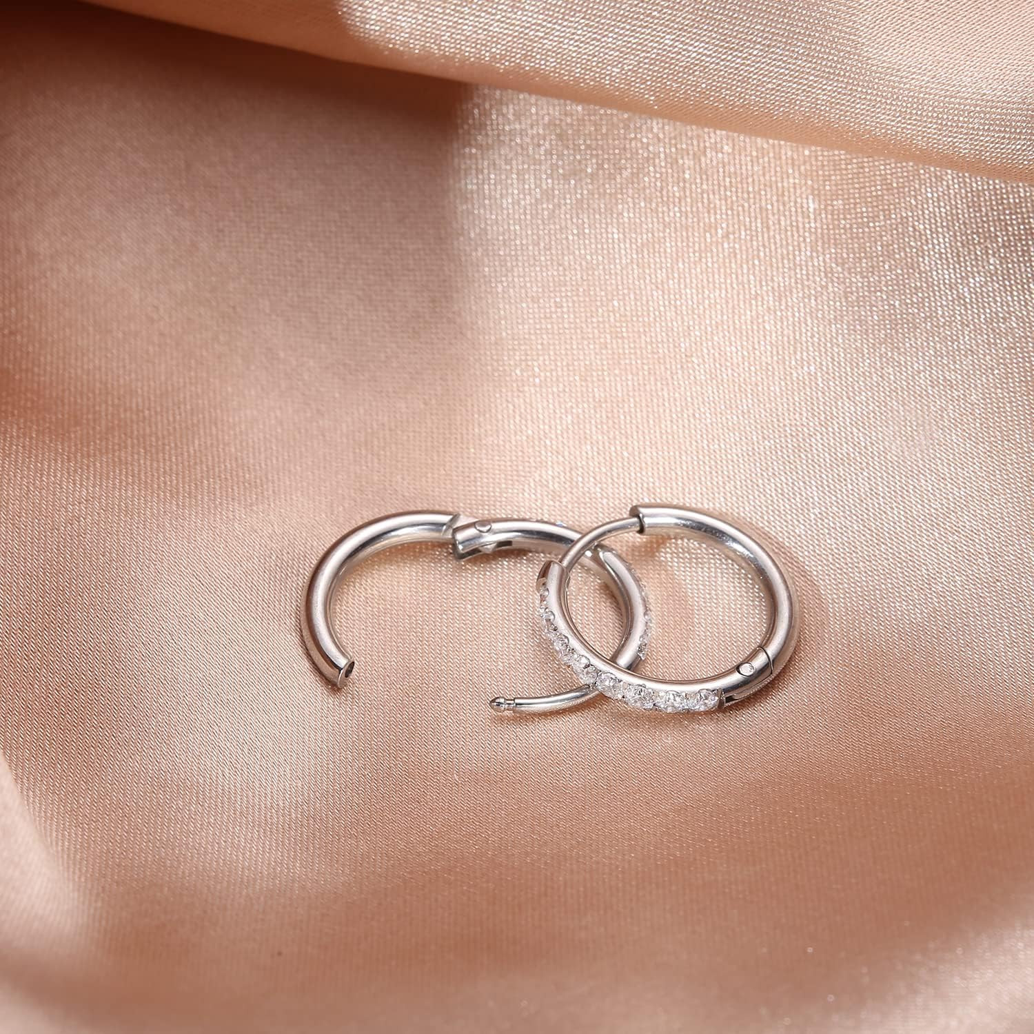 316L Surgical Steel Huggie Hoop Earrings,Dainty Pave Cubic Zirconia Cartilage Ti