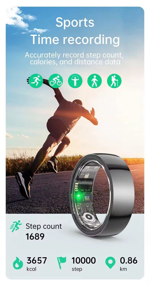 Ceramic Smart Ring Health Fitness Tracker IP68 Monitor Heart Sleep, Blood Oxygen