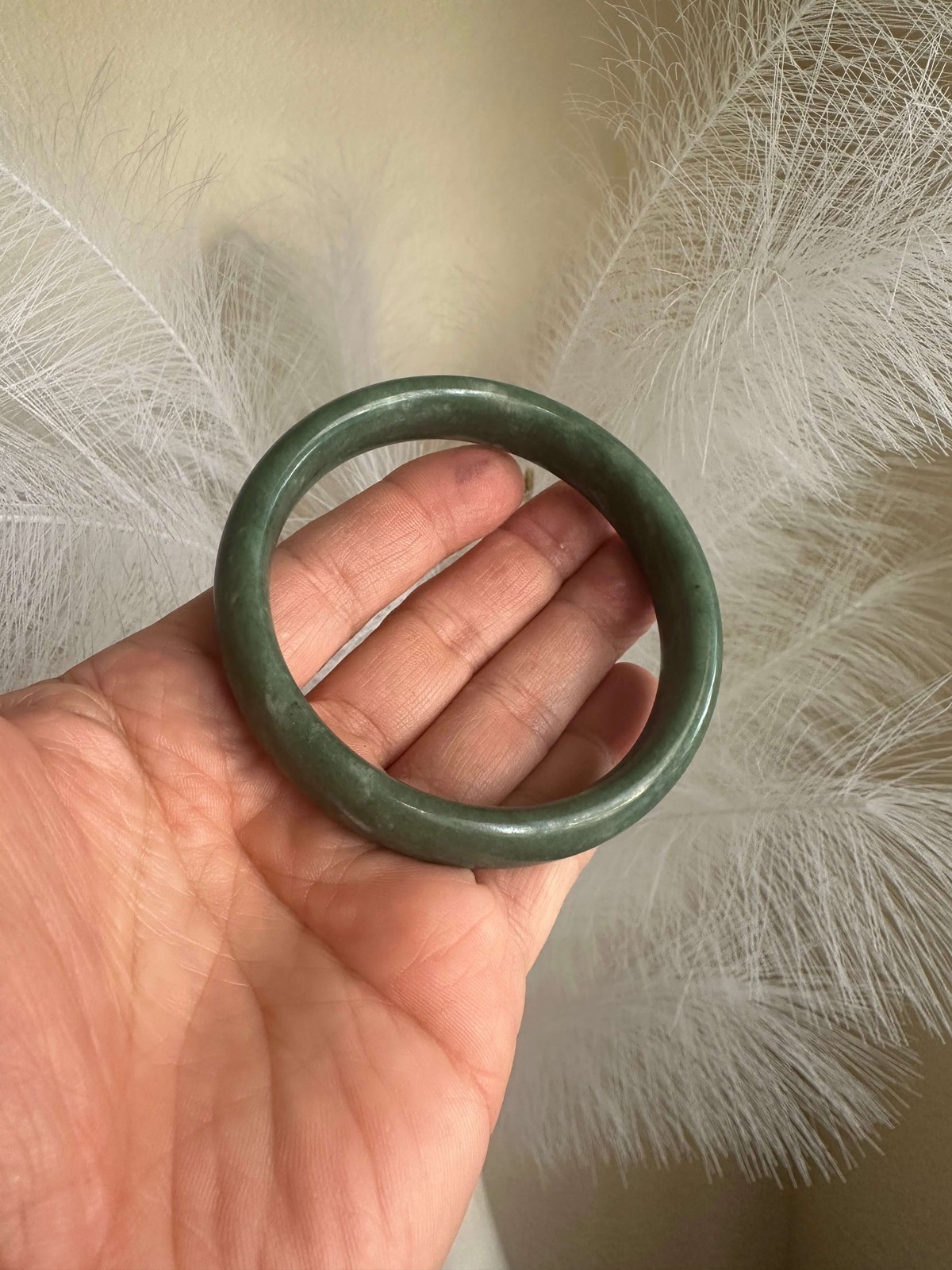 Gorgeous Dark Green Real Jade Bracelet Bangle Wealth Good Fortune Good Luck 65mm