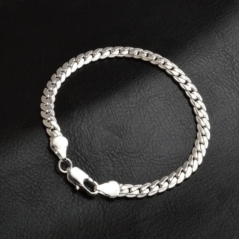 925 Sterling Silver Bracelet 6mm Flat Chain Lobster Clasp 18/20cm Unisex