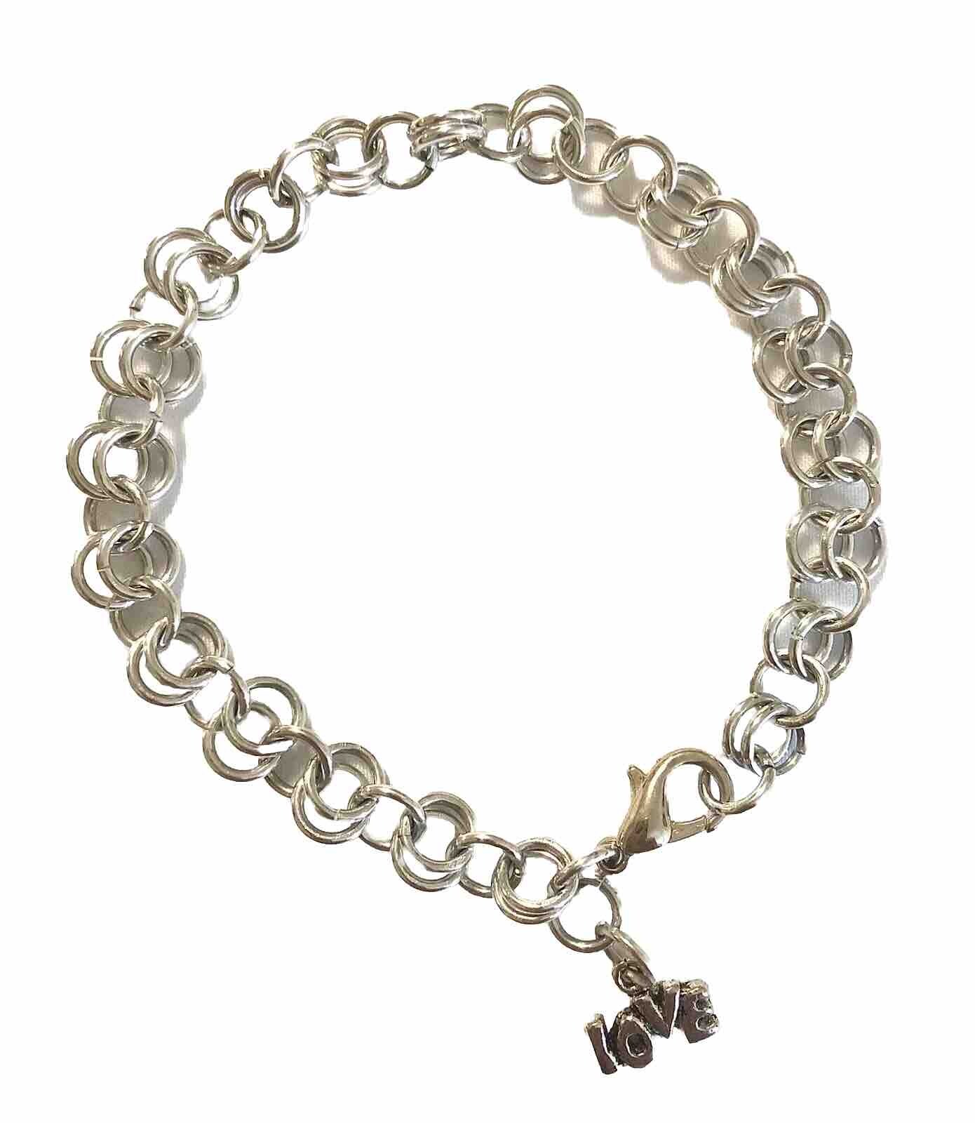 Chainmaille Bracelet With LOVE Charm Anodized Aluminum 2 In 1 Ring. 8 In. Gift.