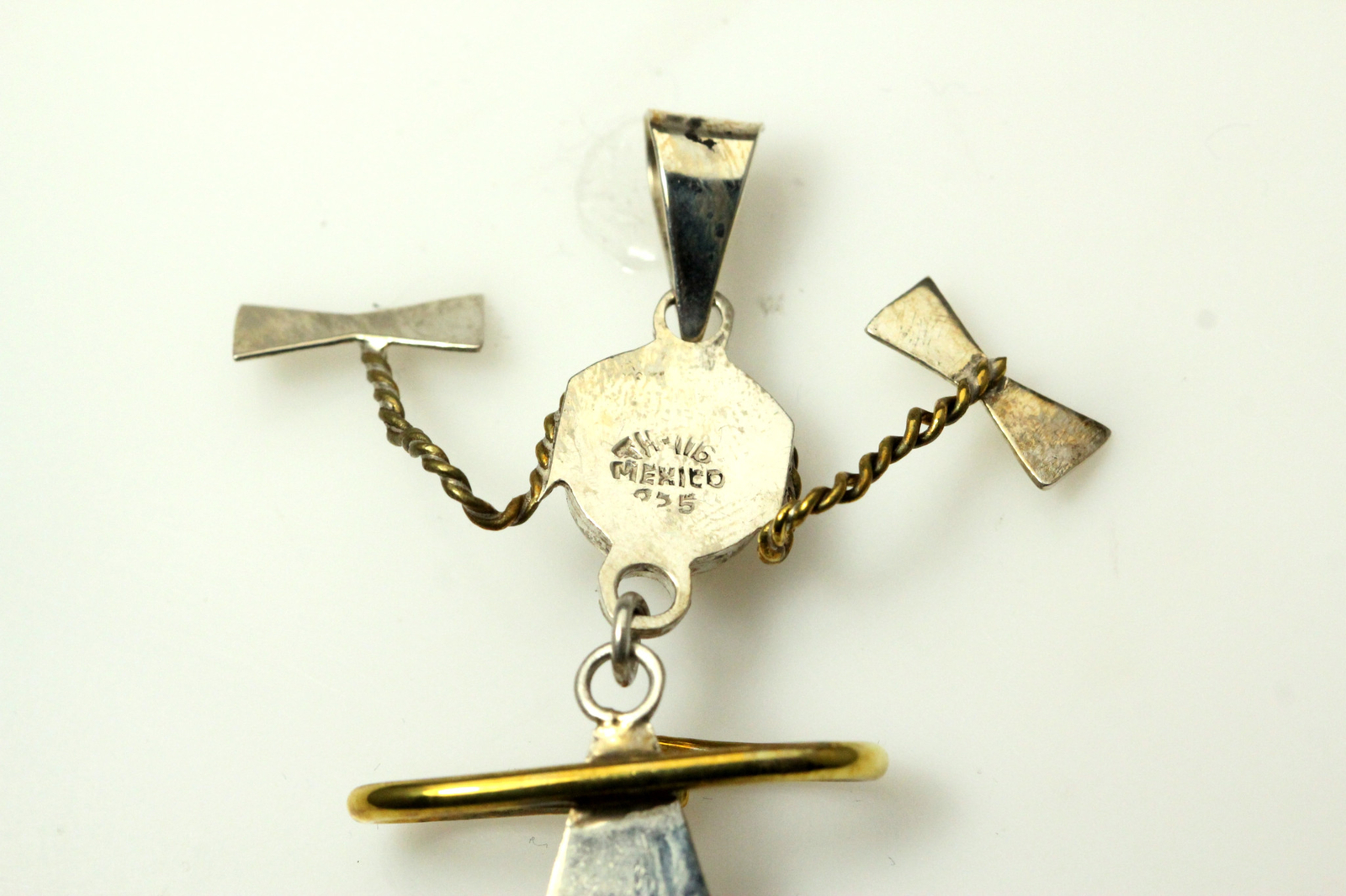 Vintage 925 Sterling Silver & Brass Large Girl Pendant 10.2 Grams (PEN5634)