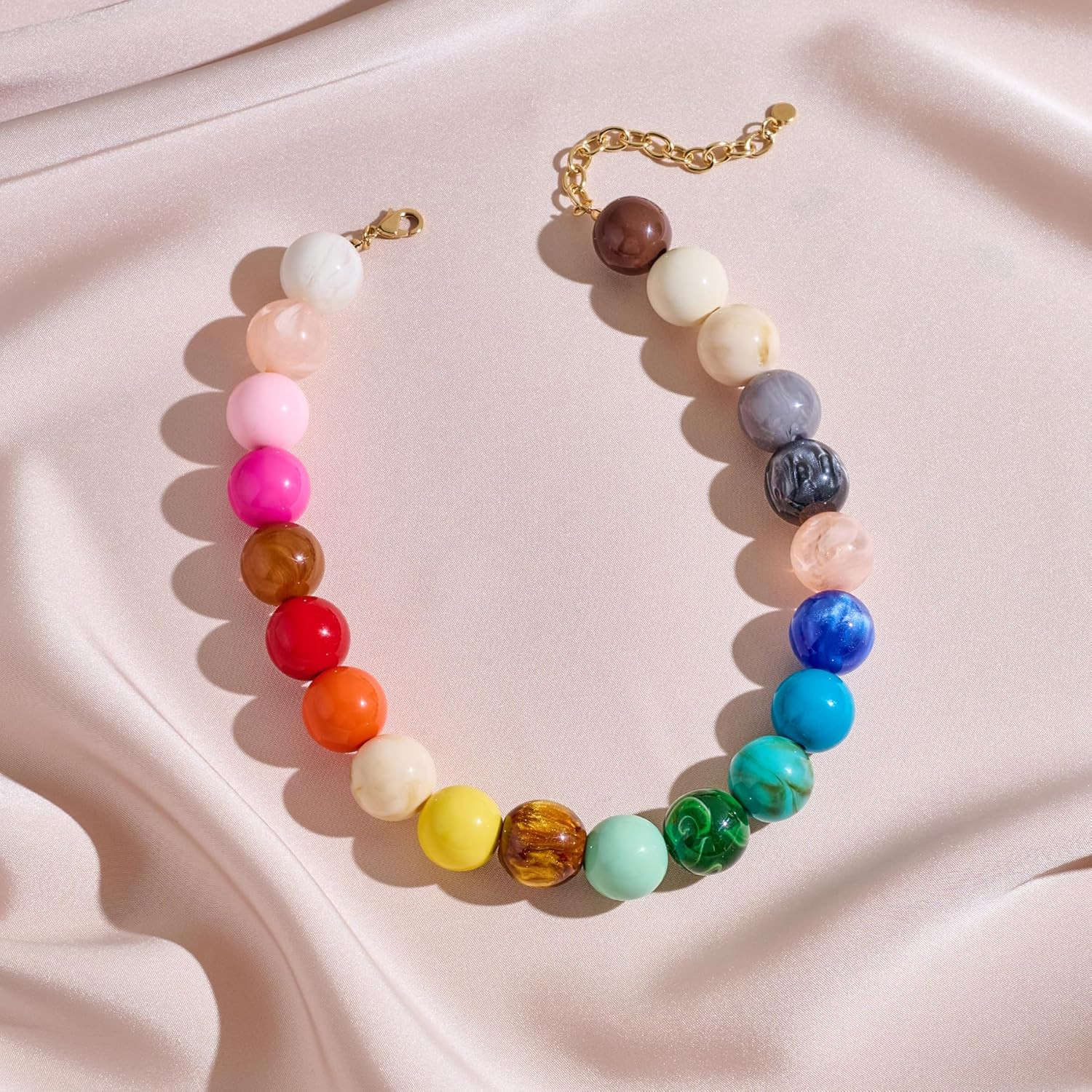 Colorful Chunky Necklaces for Women 20MM Large Oversized Resin Beaded Necklace B