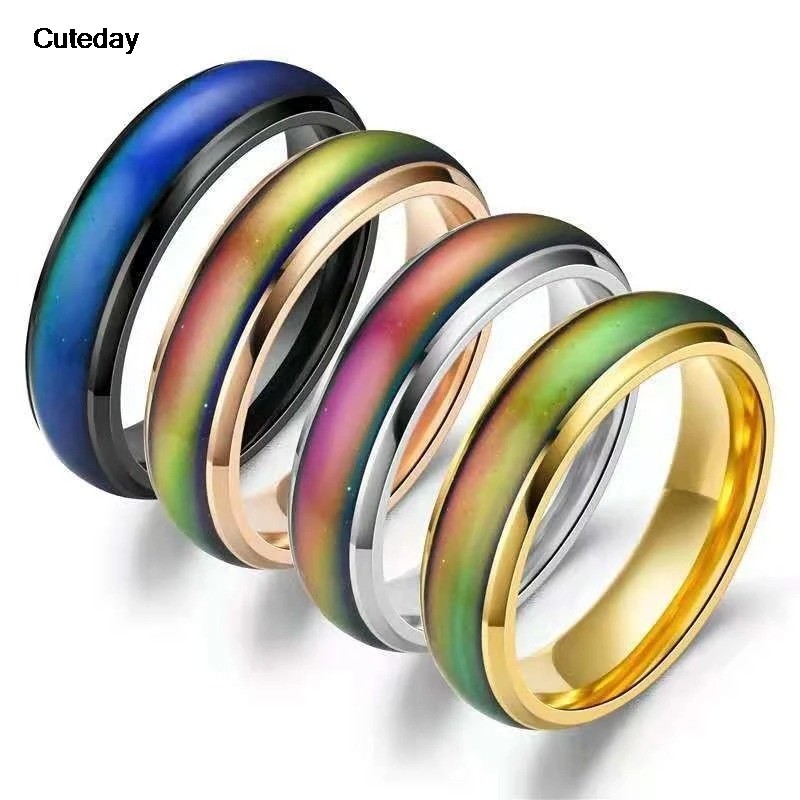 Stainless Steel Plated Color Changing Mood Ring Temperature Rings Women Men 6-12