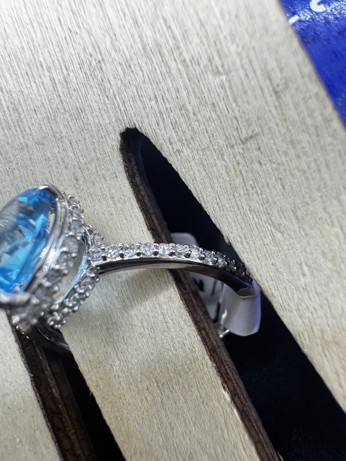 10kt White Gold Blue Topaz & Natural Diamond .25 ctw Accent Ring – Size 6.5