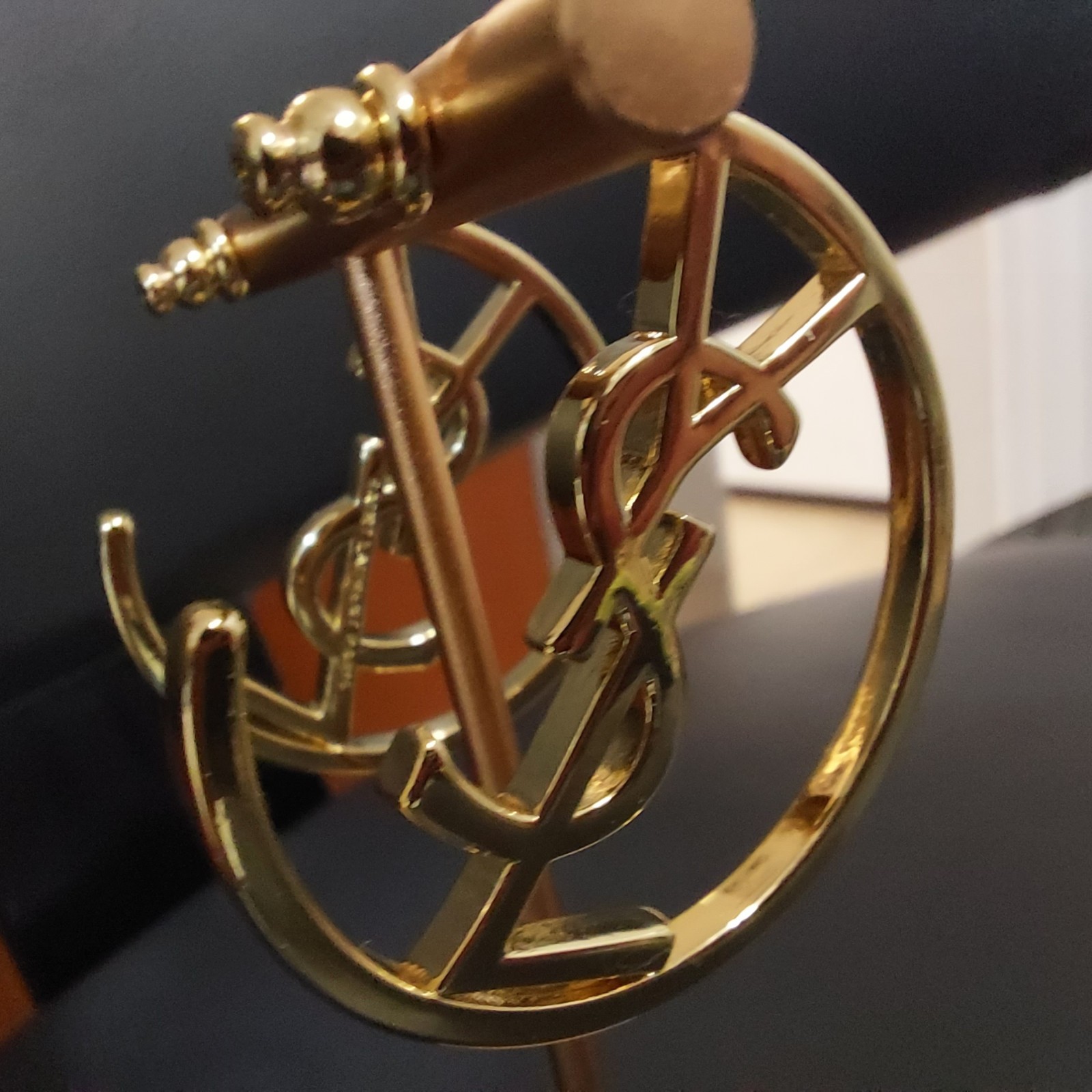 Auth. YVES SAINT LAURENT YSL LOGO Large HOOP EARRINGS Gold Tone
