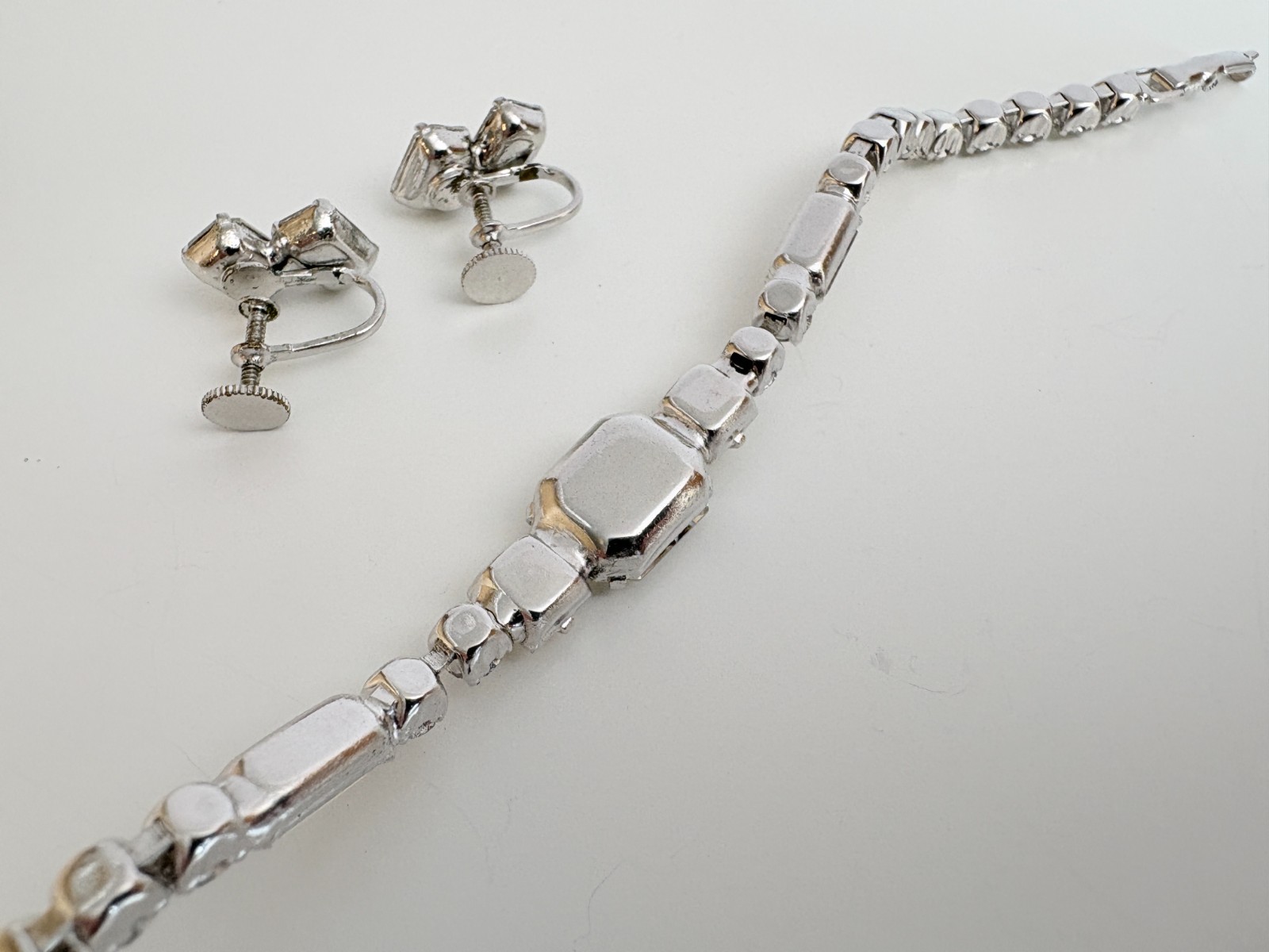 VTG 6.5″ Emerald Cut Cubic Zirconia Bracelet with Emerald Cut CZ Earrings Set