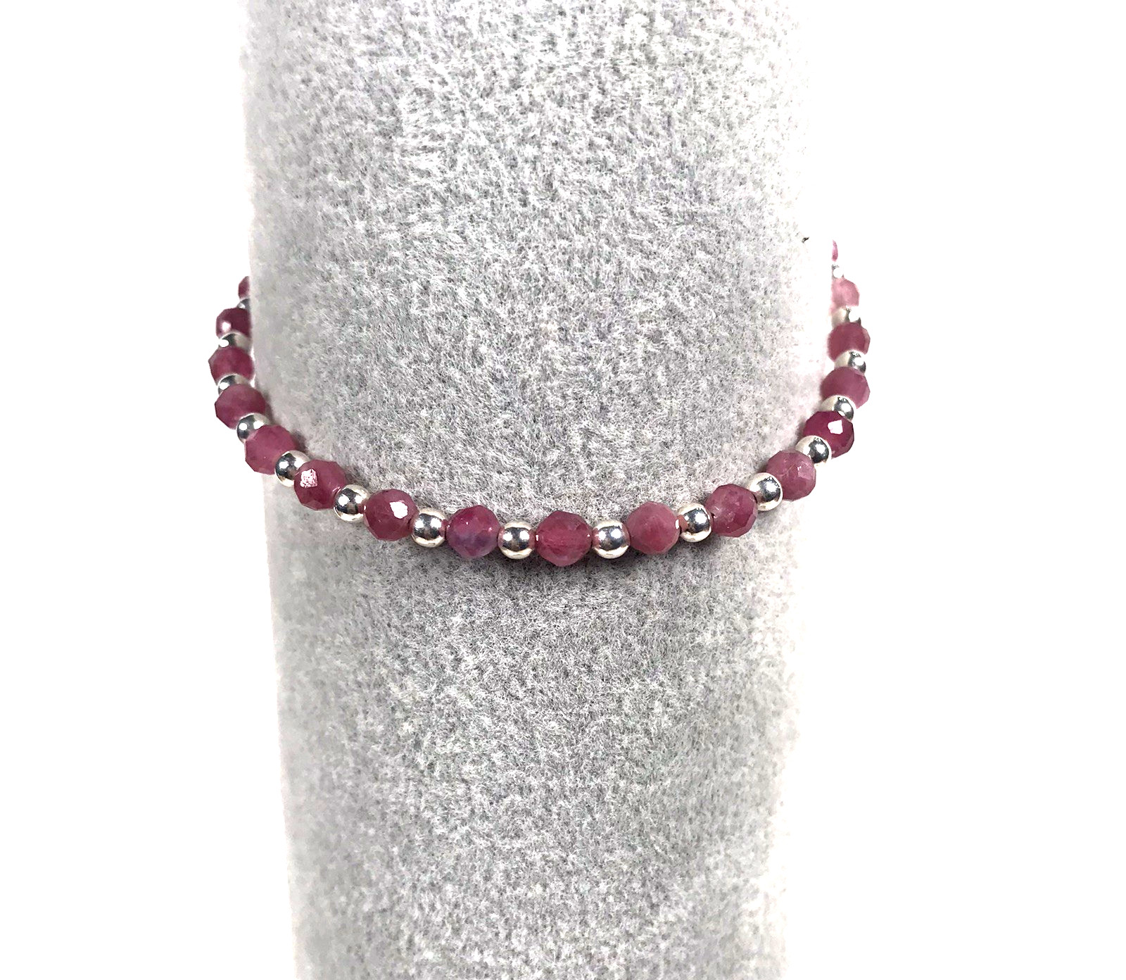 925 Sterling Silver & Pink Tourmaline Gemstone Bead Bracelet-4mm -Sz 7 – 8.5″
